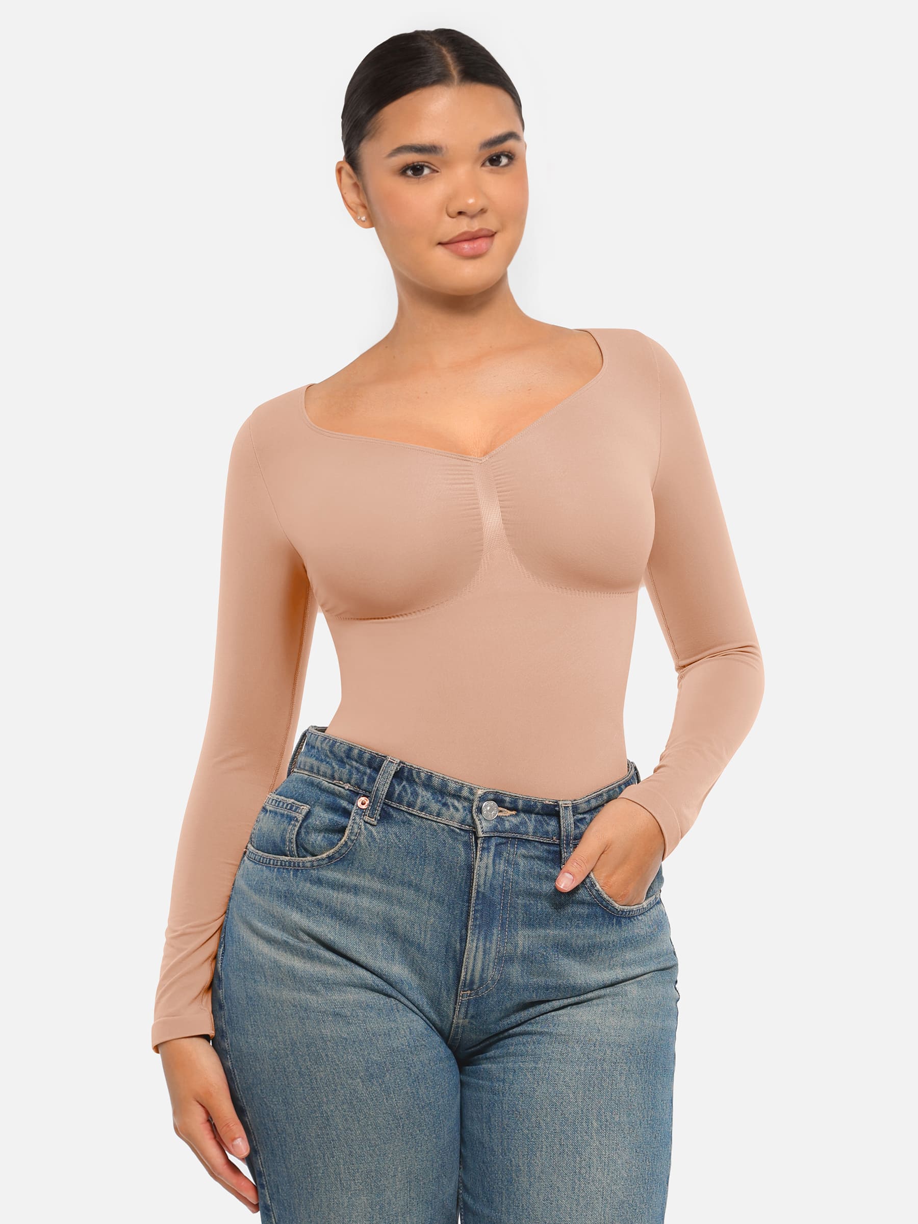 Shapevive Seamless Long Sleeve Tummy Control Thong Bodysuit