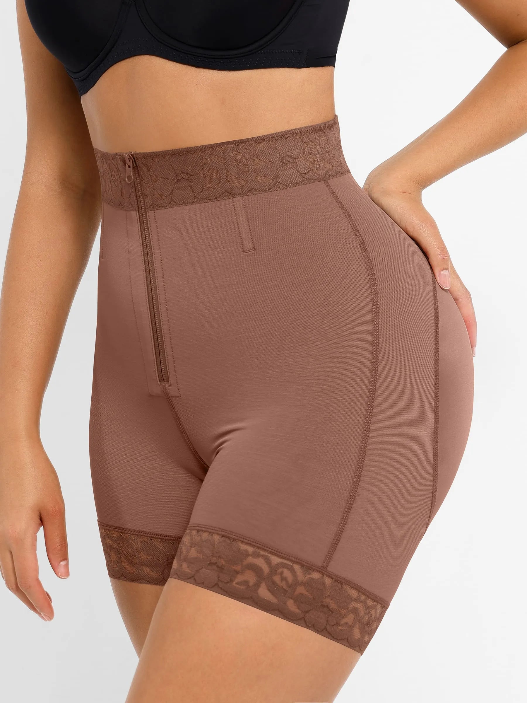 Shapevive Tummy Control Shaping Shorts Butt Lifter with Clasps and Zipper