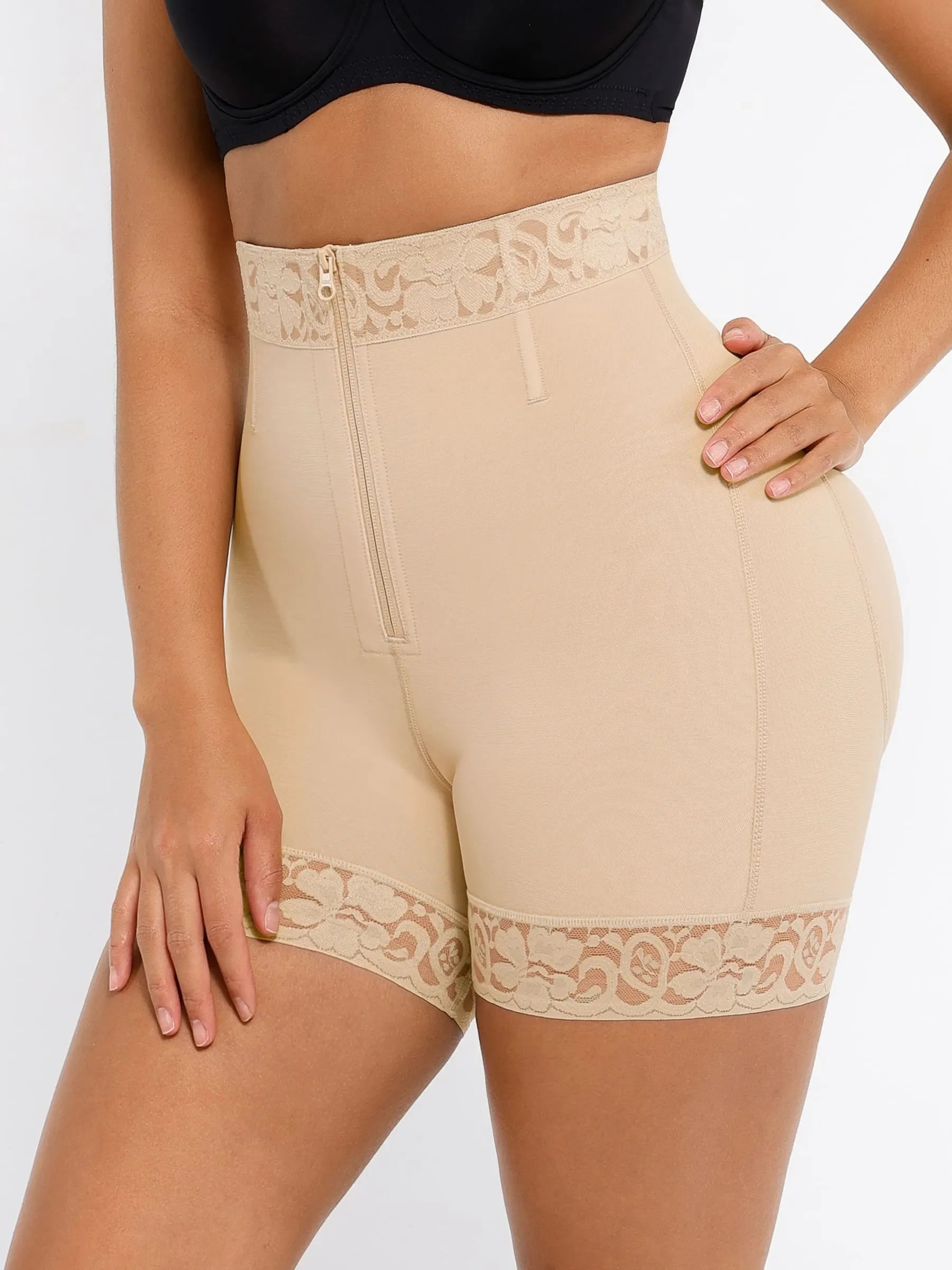 Shapevive Tummy Control Shaping Shorts Butt Lifter with Clasps and Zipper