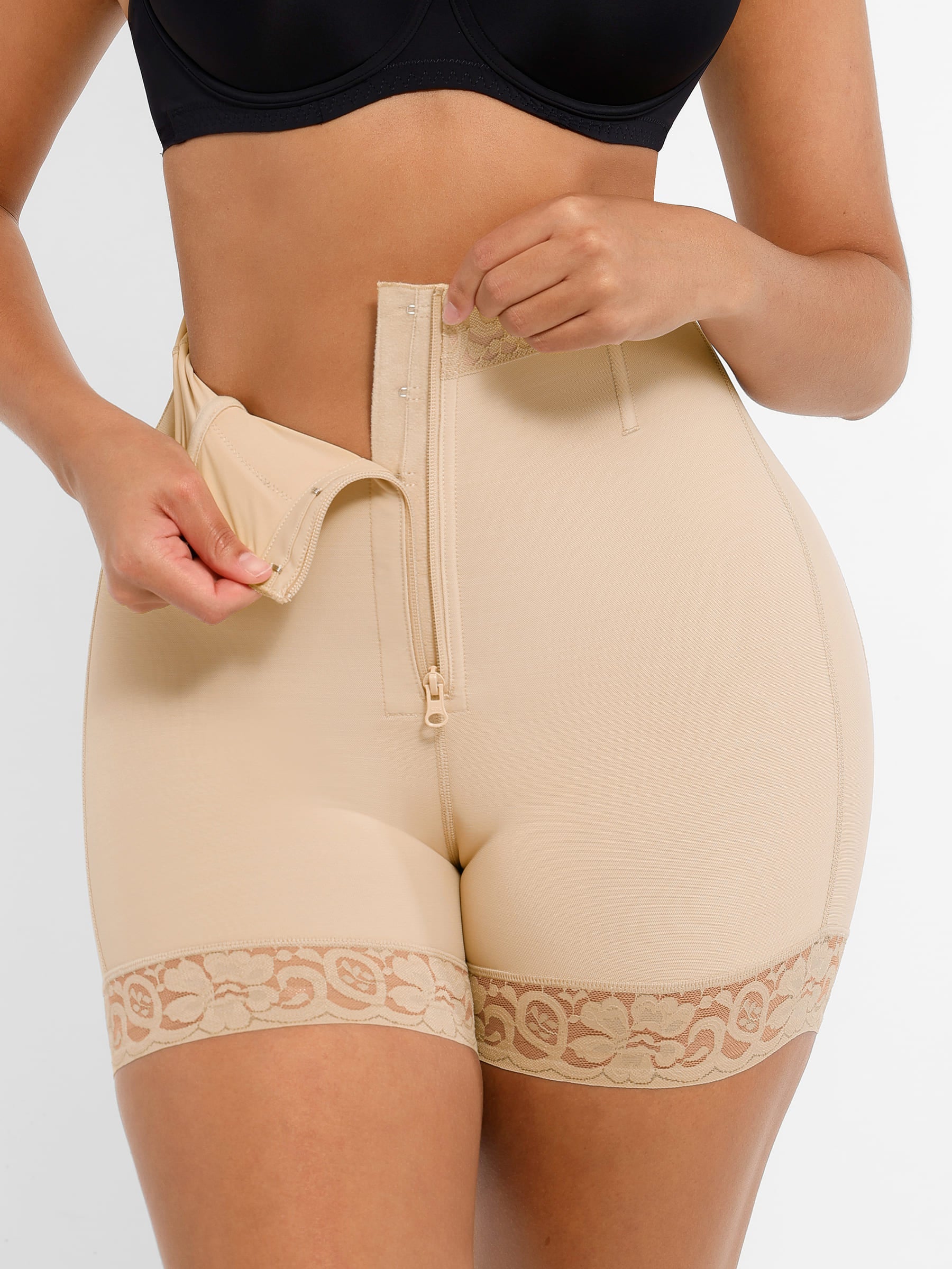 Shapevive Tummy Control Shaping Shorts Butt Lifter with Clasps and Zipper