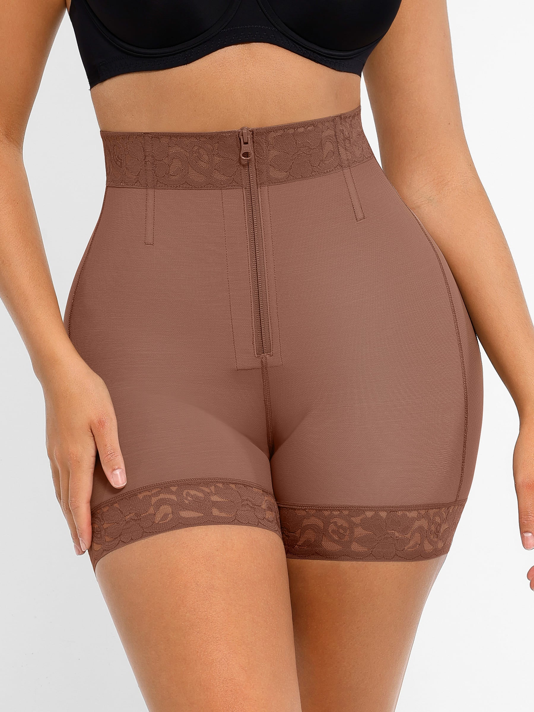 Shapevive Tummy Control Shaping Shorts Butt Lifter with Clasps and Zipper