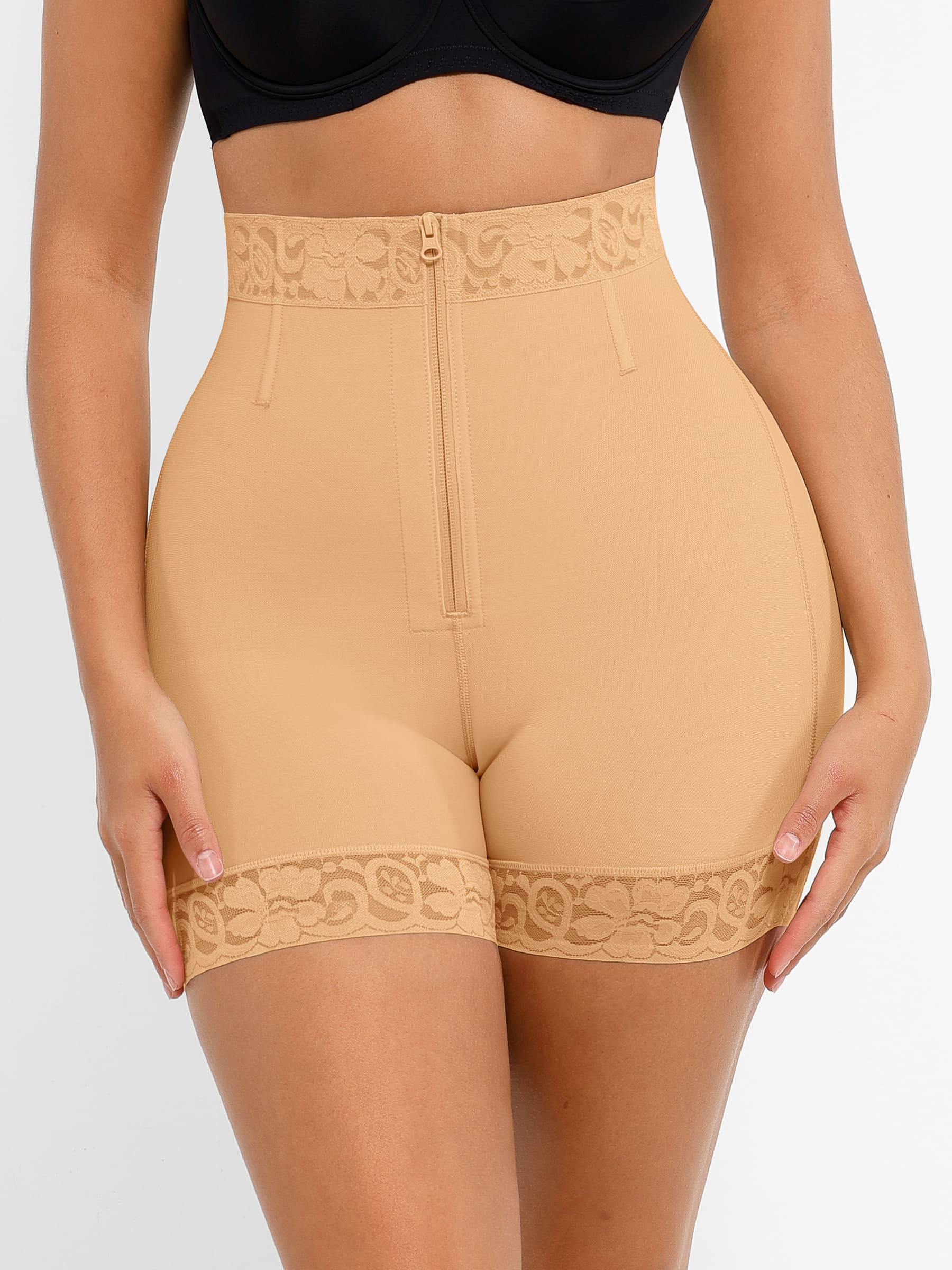 Shapevive Tummy Control Shaping Shorts Butt Lifter with Clasps and Zipper