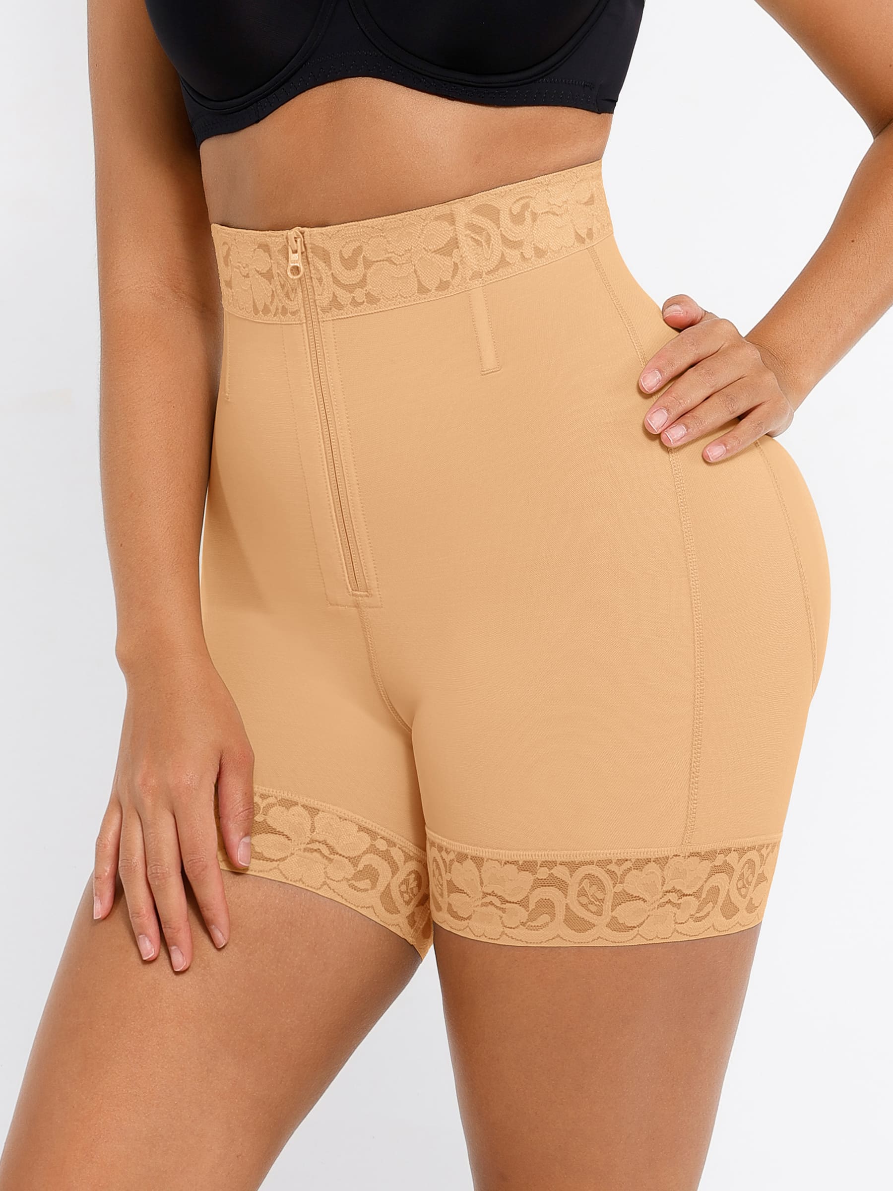 Shapevive Tummy Control Shaping Shorts Butt Lifter with Clasps and Zipper
