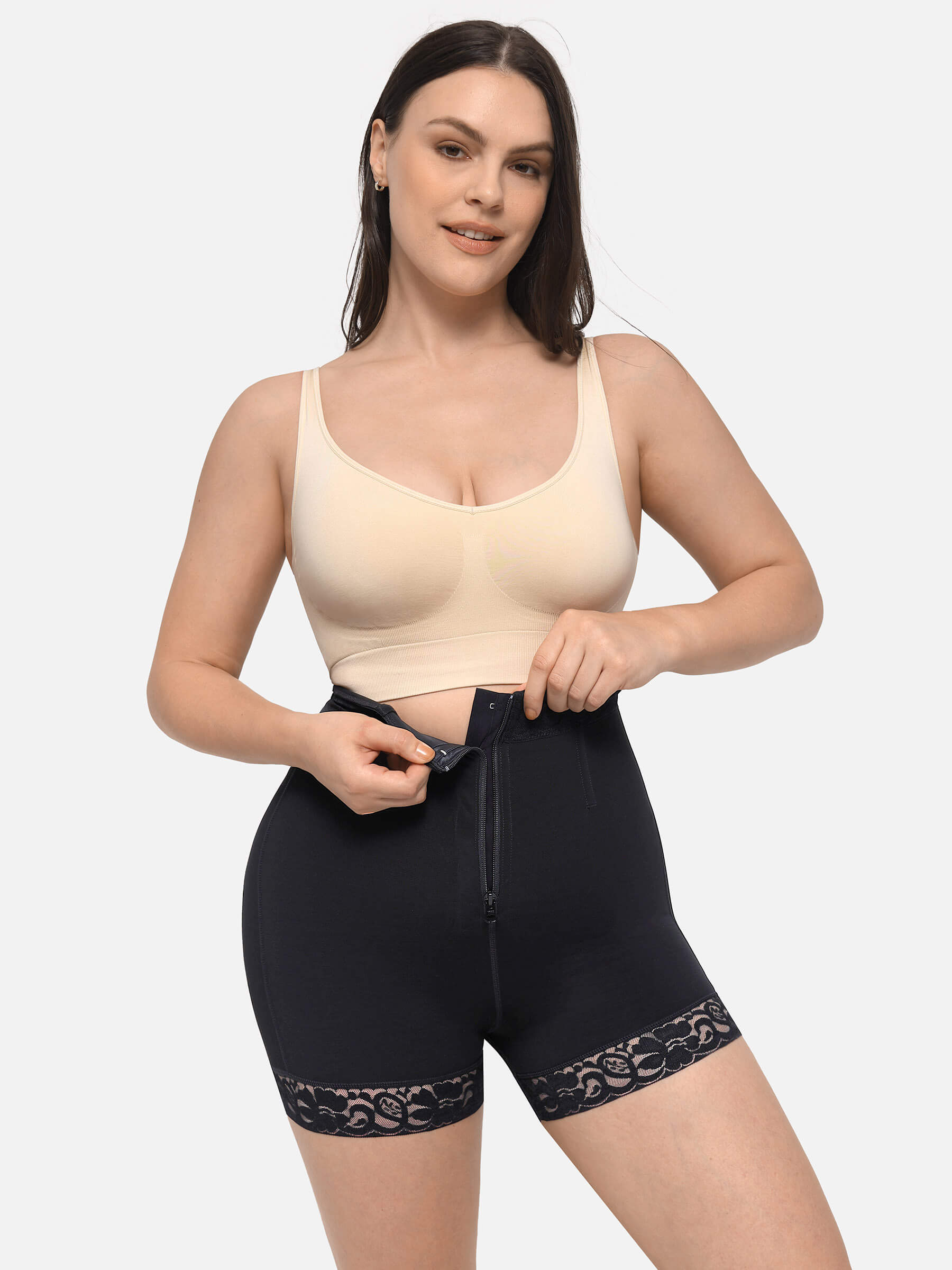 Shapevive High Waist Zipper Hip Lift Lace Shorts