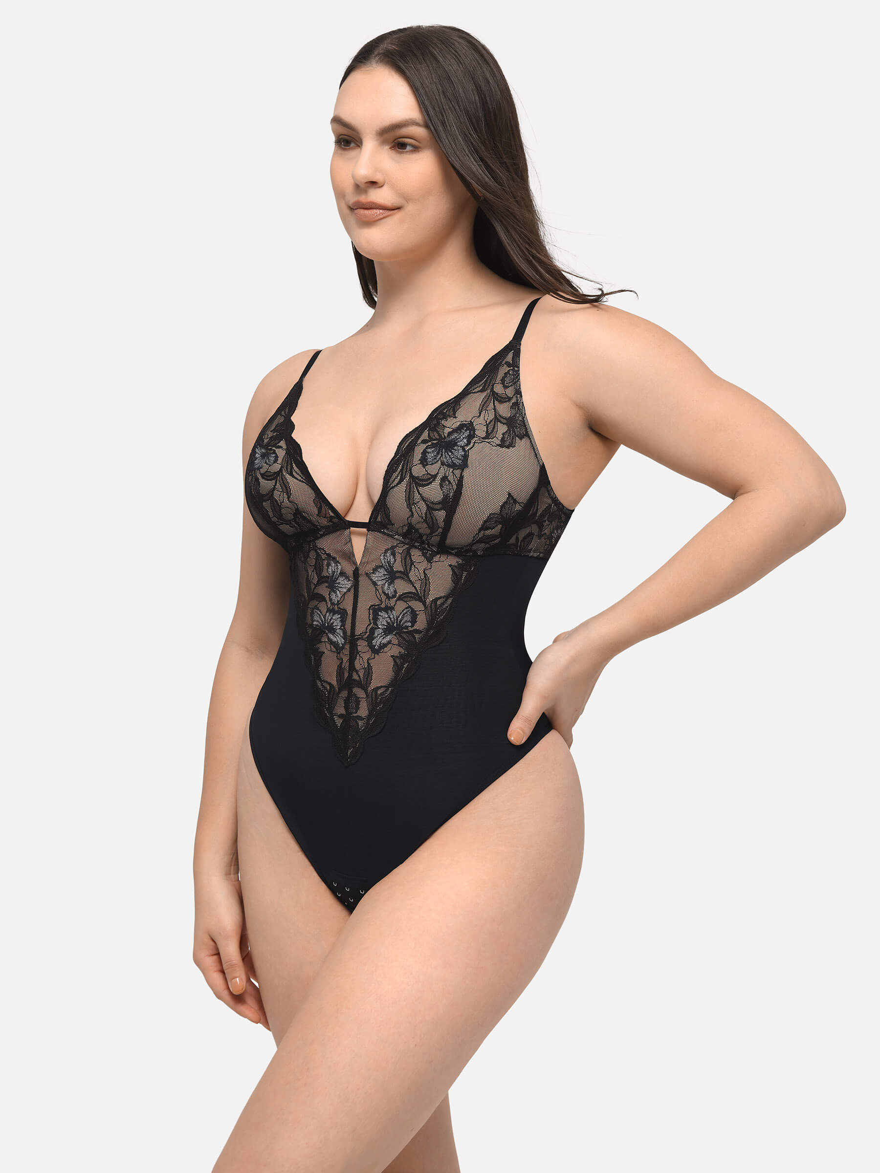 Shapevive Sculpting Lace Shapewear Thong Bodysuit