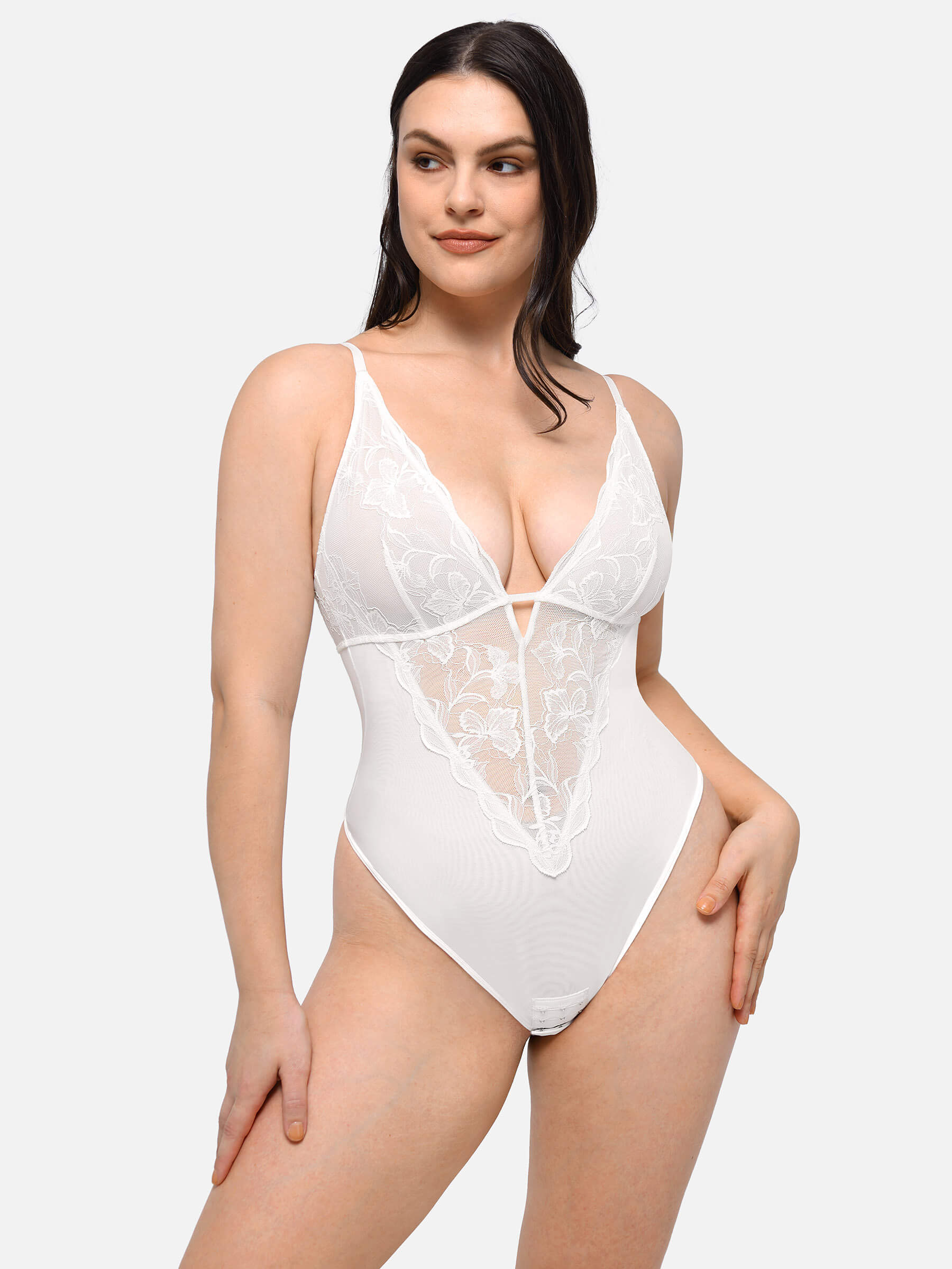 Shapevive Sculpting Lace Shapewear Thong Bodysuit