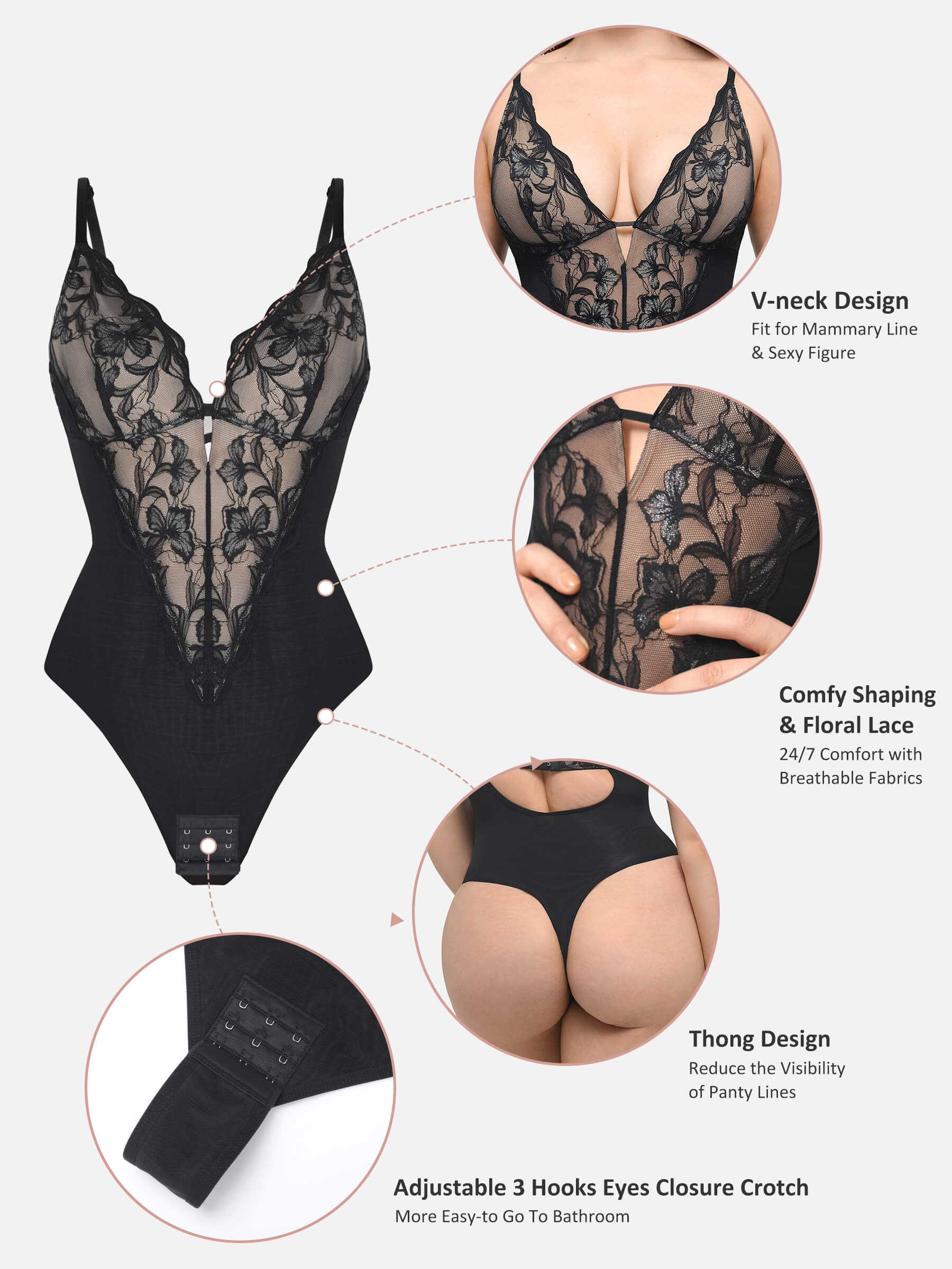 Shapevive Lace Shapewear Thong Shaping Bodysuit