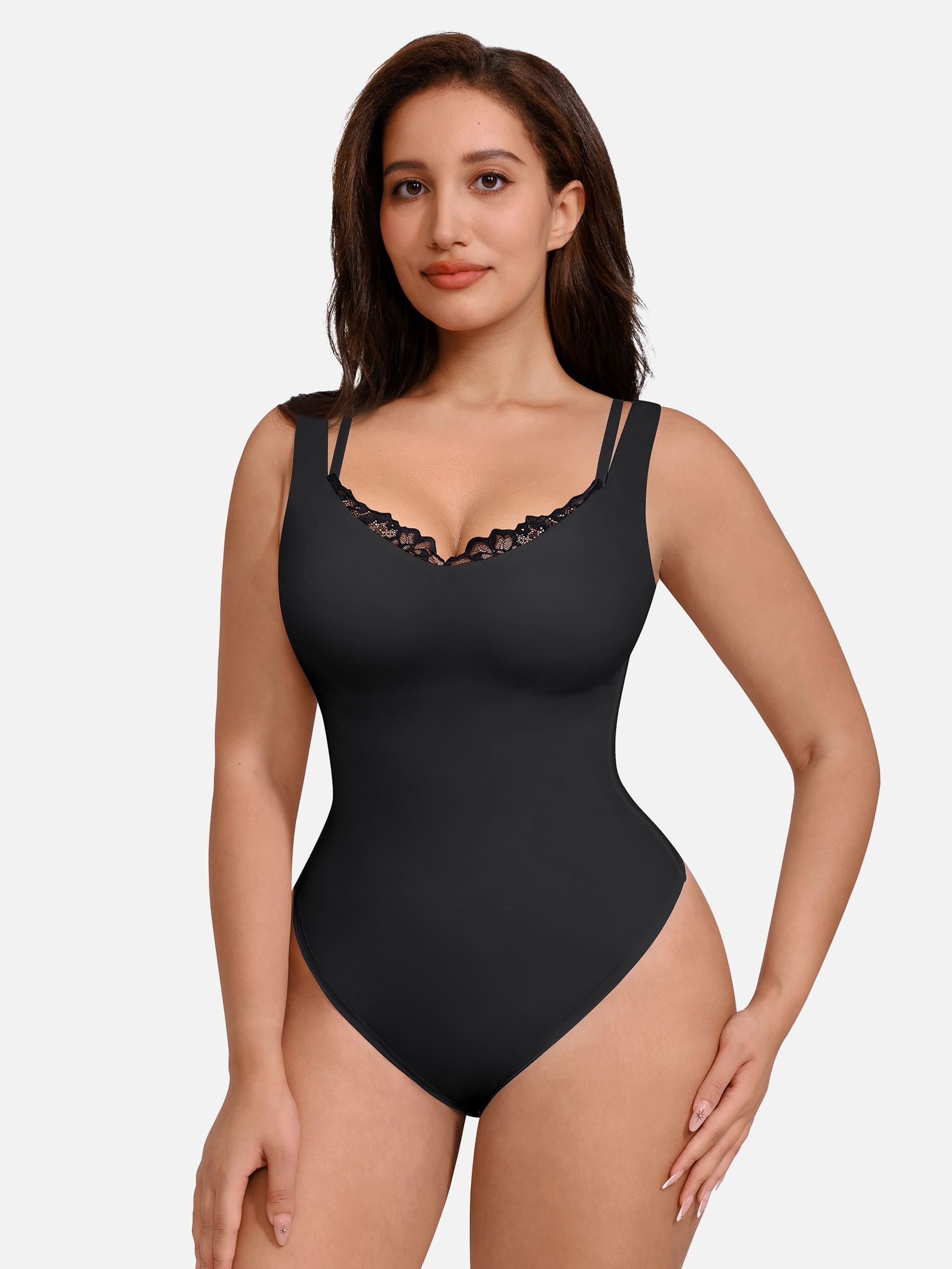 Shapevive Lace-Trimmed Deep V Bodysuit