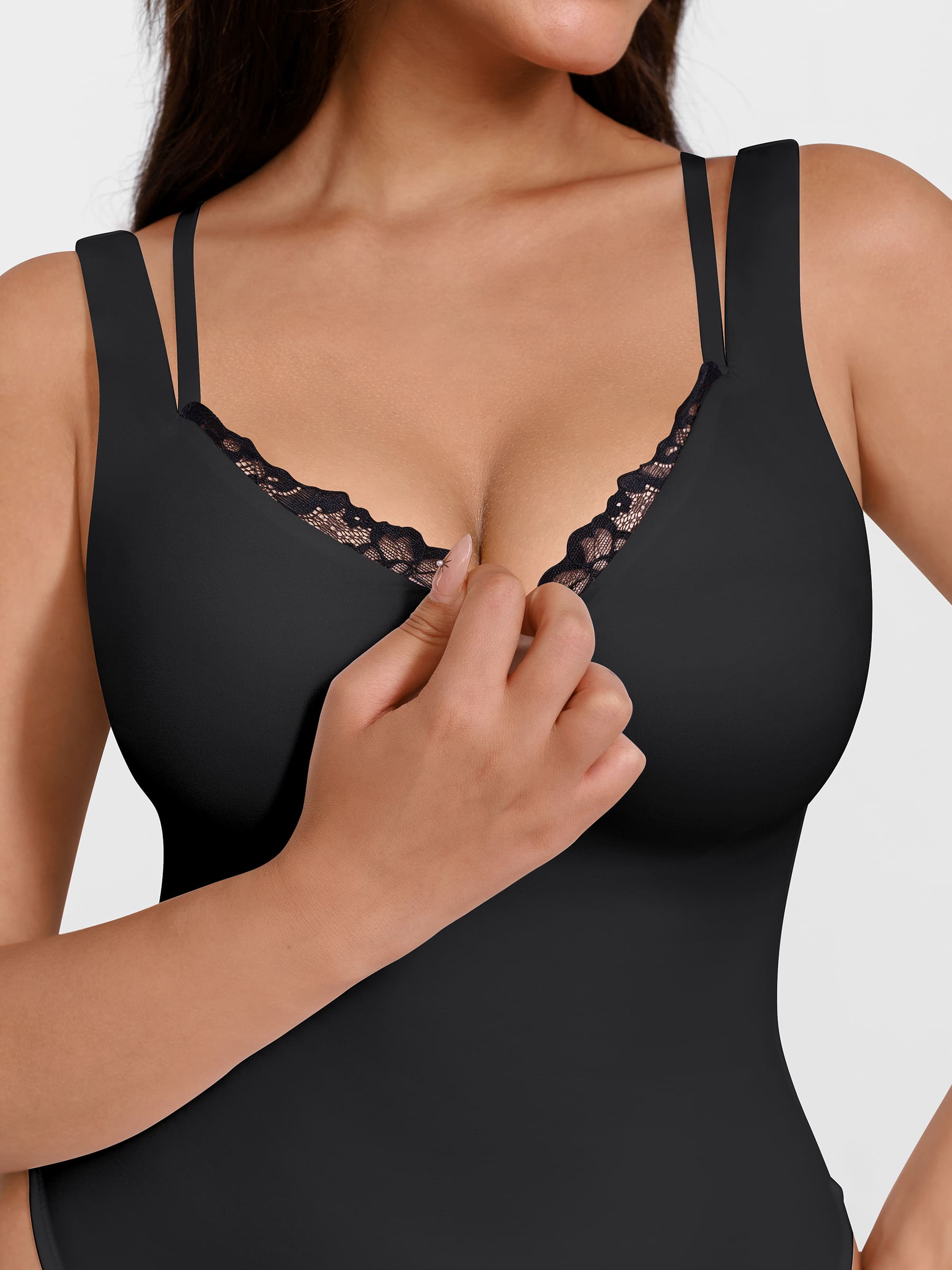Shapevive Lace-Trimmed Deep V Bodysuit