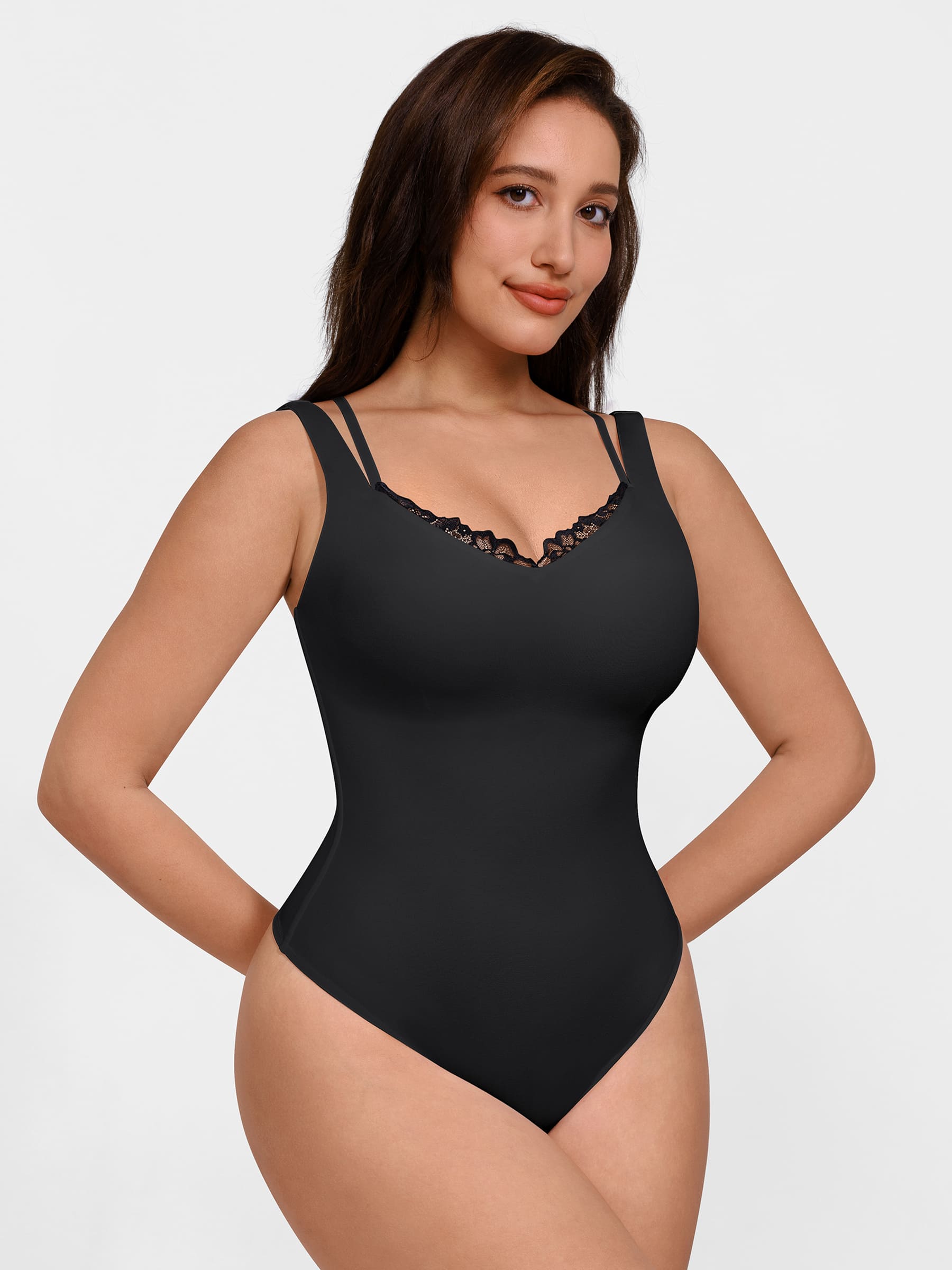 Shapevive Lace-Trimmed Deep V Bodysuit
