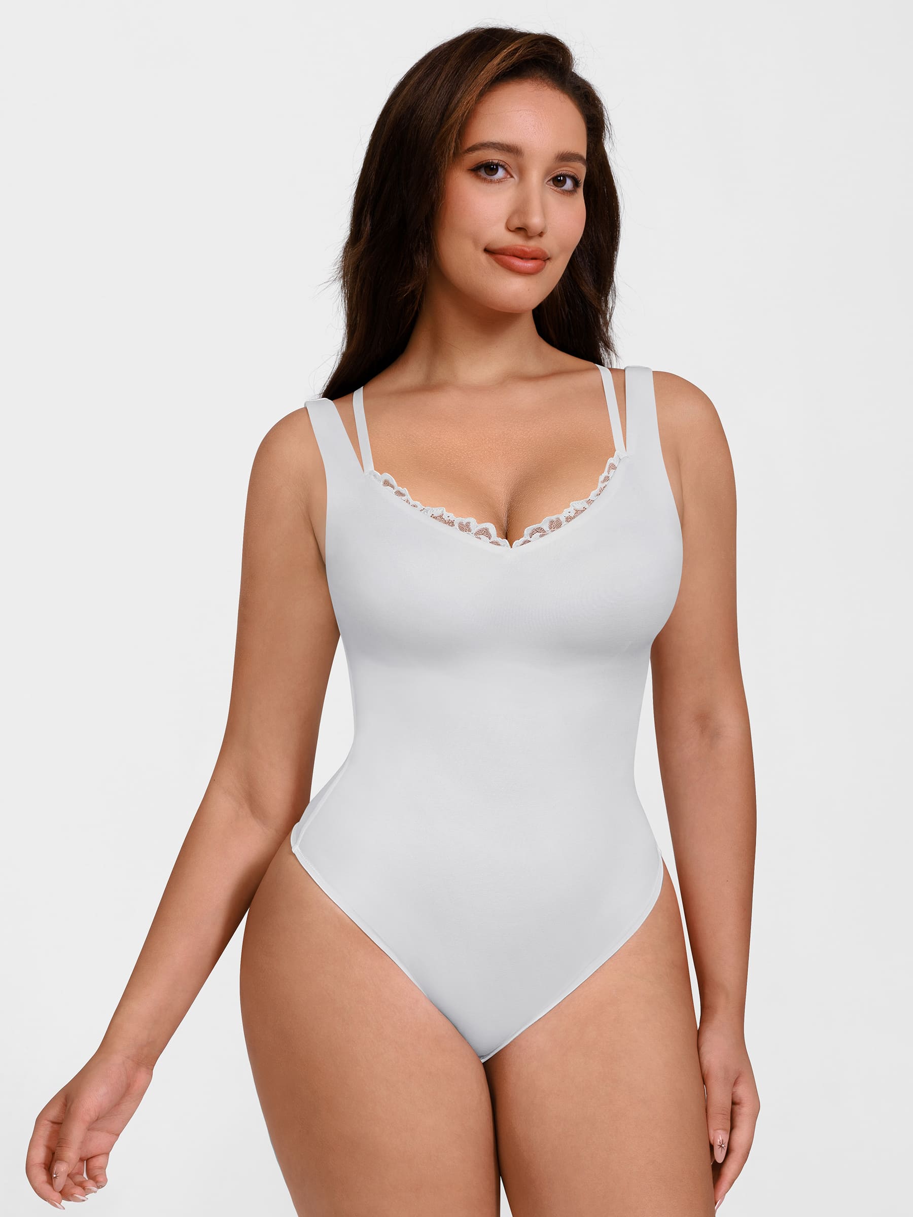 Shapevive Lace-Trimmed Deep V Bodysuit