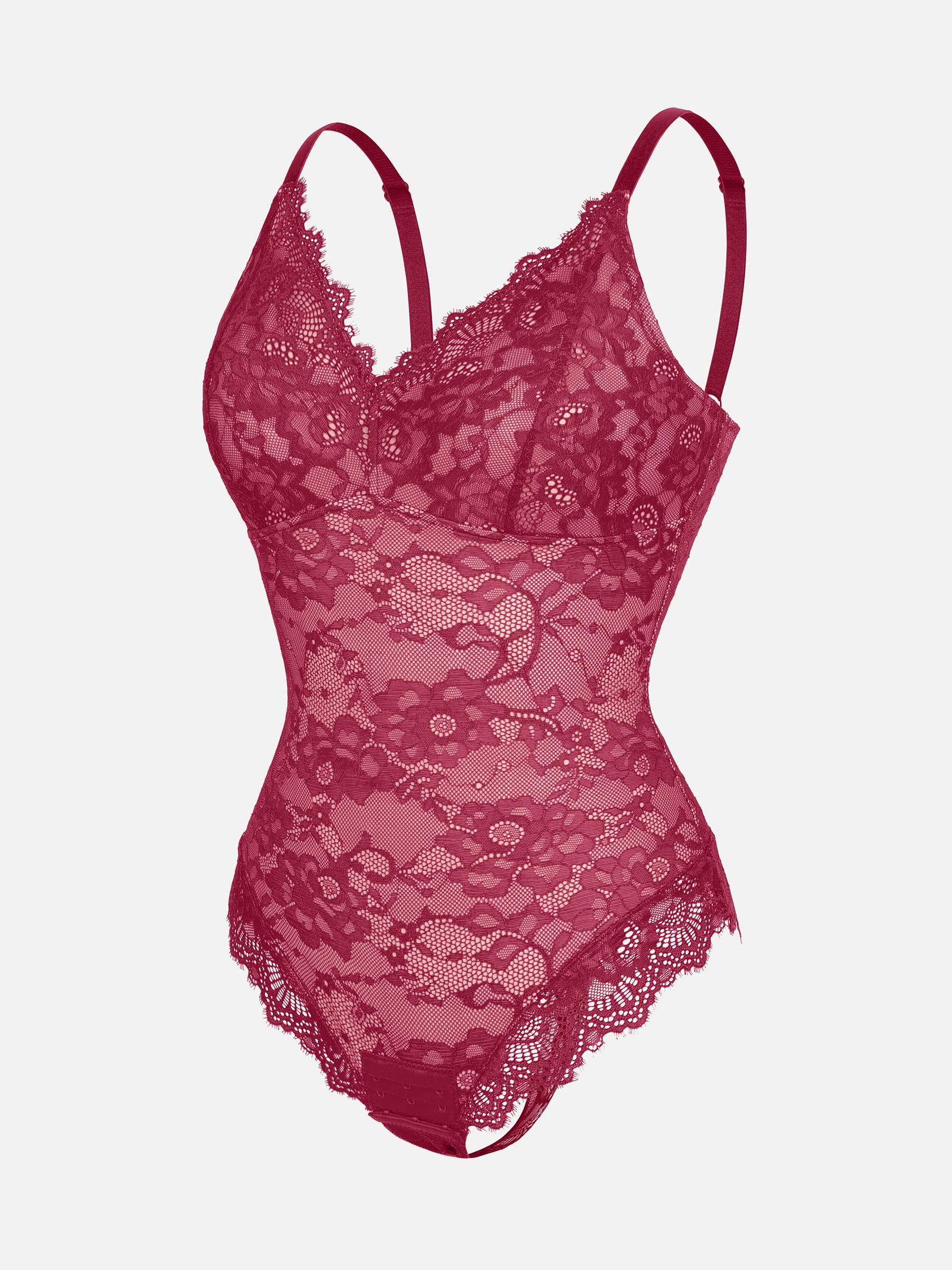 Shapevive Lace V Neck Full Thong Bodysuit