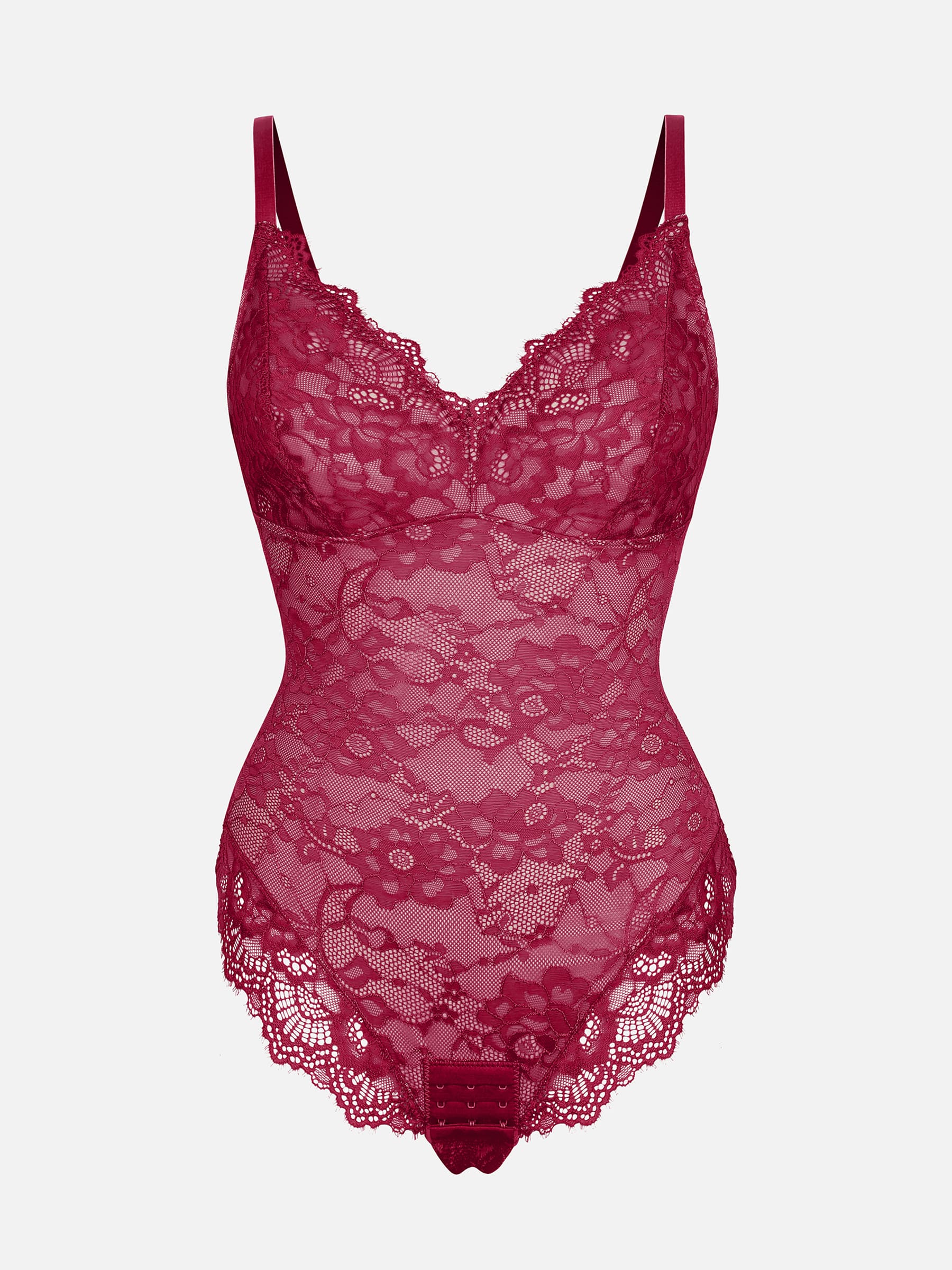 Shapevive Lace V Neck Full Thong Bodysuit