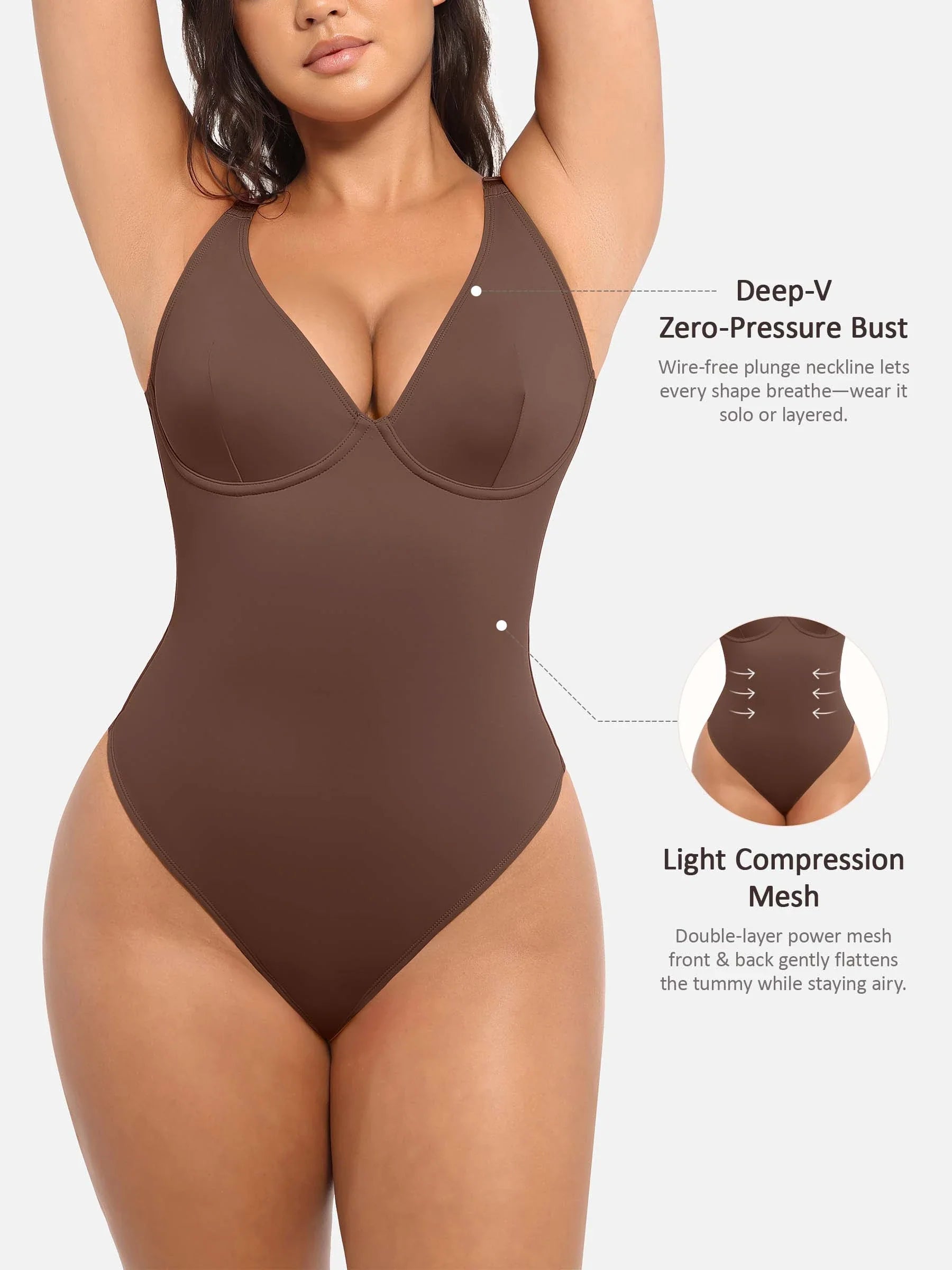 Shapevive Deep V Neck Tummy Control Shapewear Bodysuit