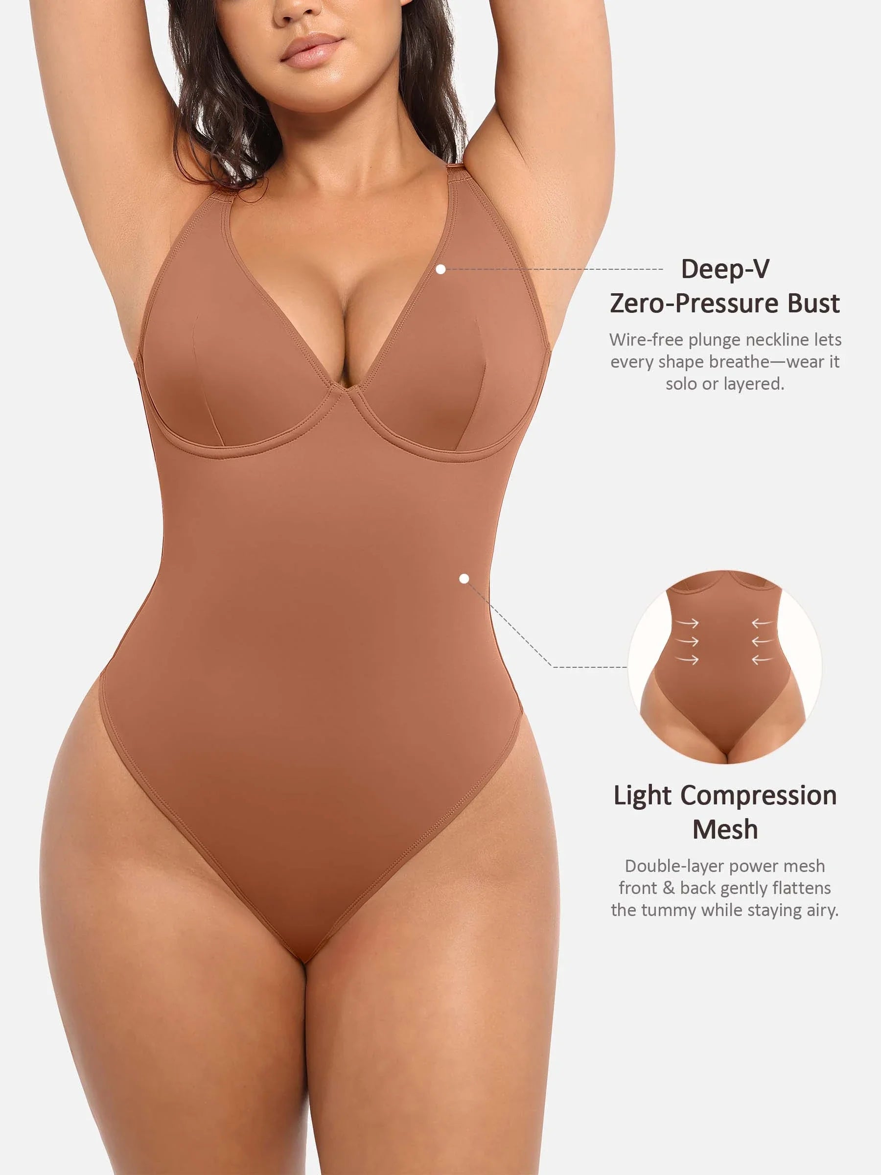 Shapevive Deep V Neck Tummy Control Shapewear Bodysuit