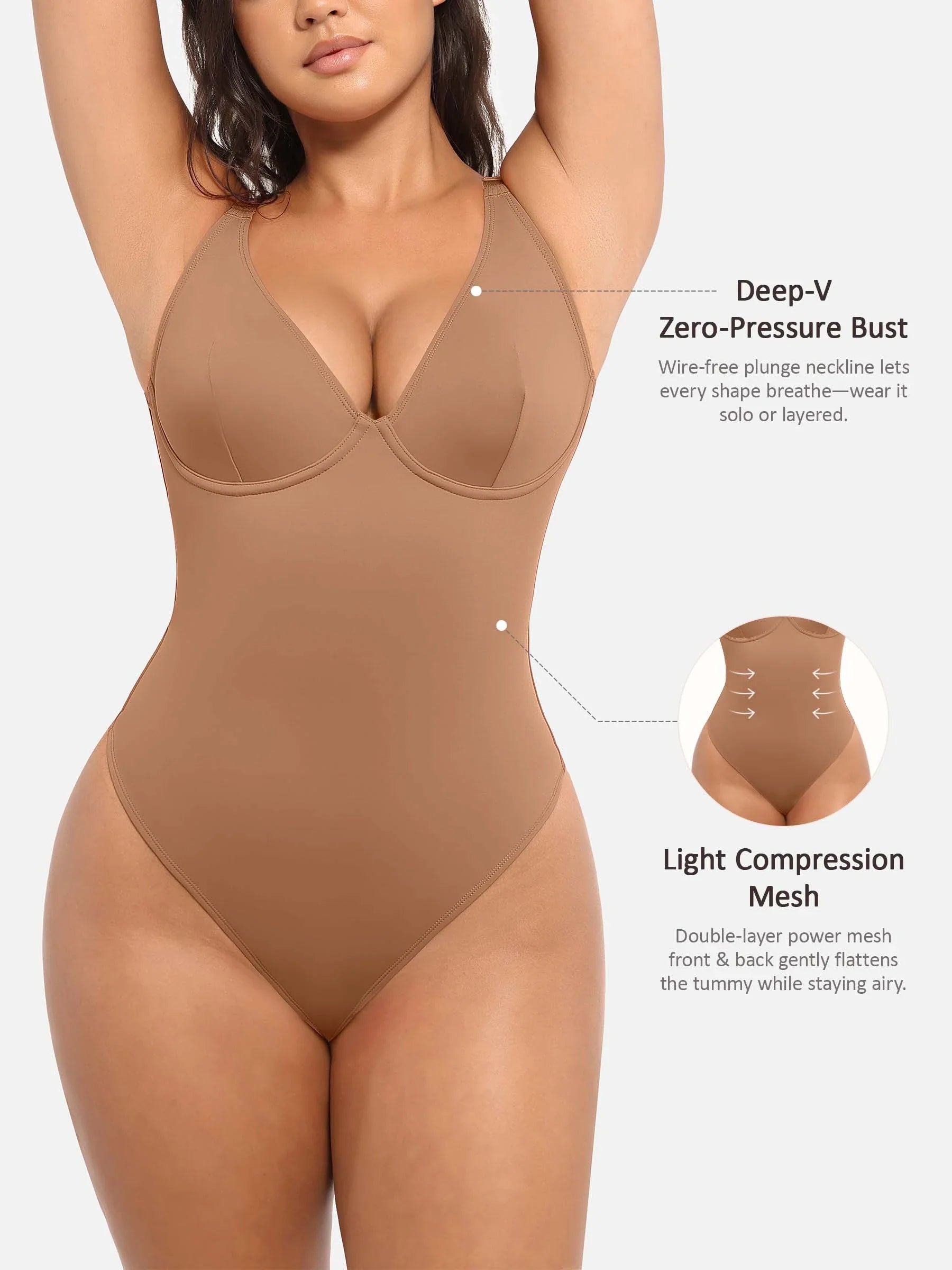 Shapevive Deep V Neck Tummy Control Shapewear Bodysuit