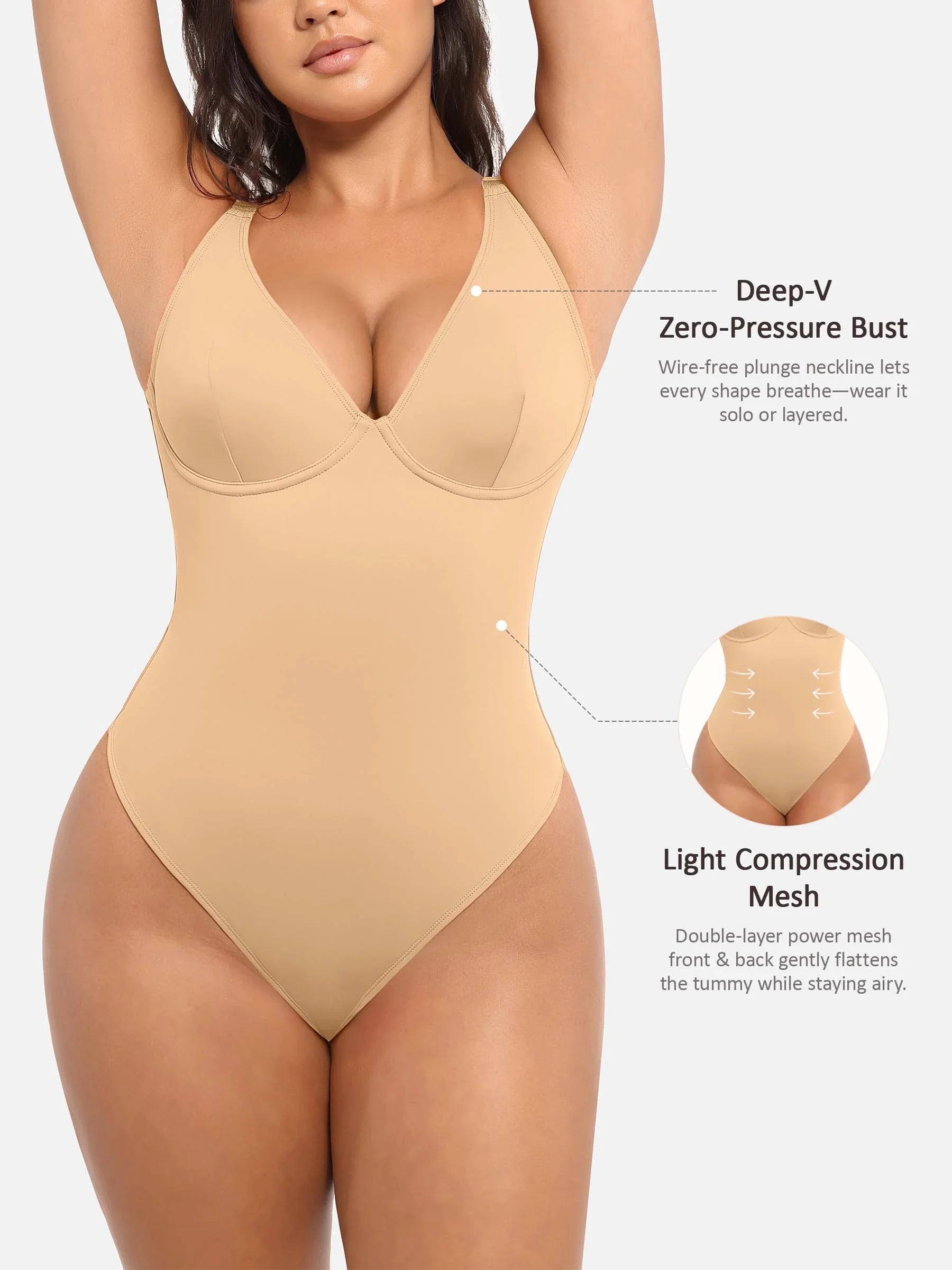 Shapevive Deep V Neck Tummy Control Shapewear Bodysuit