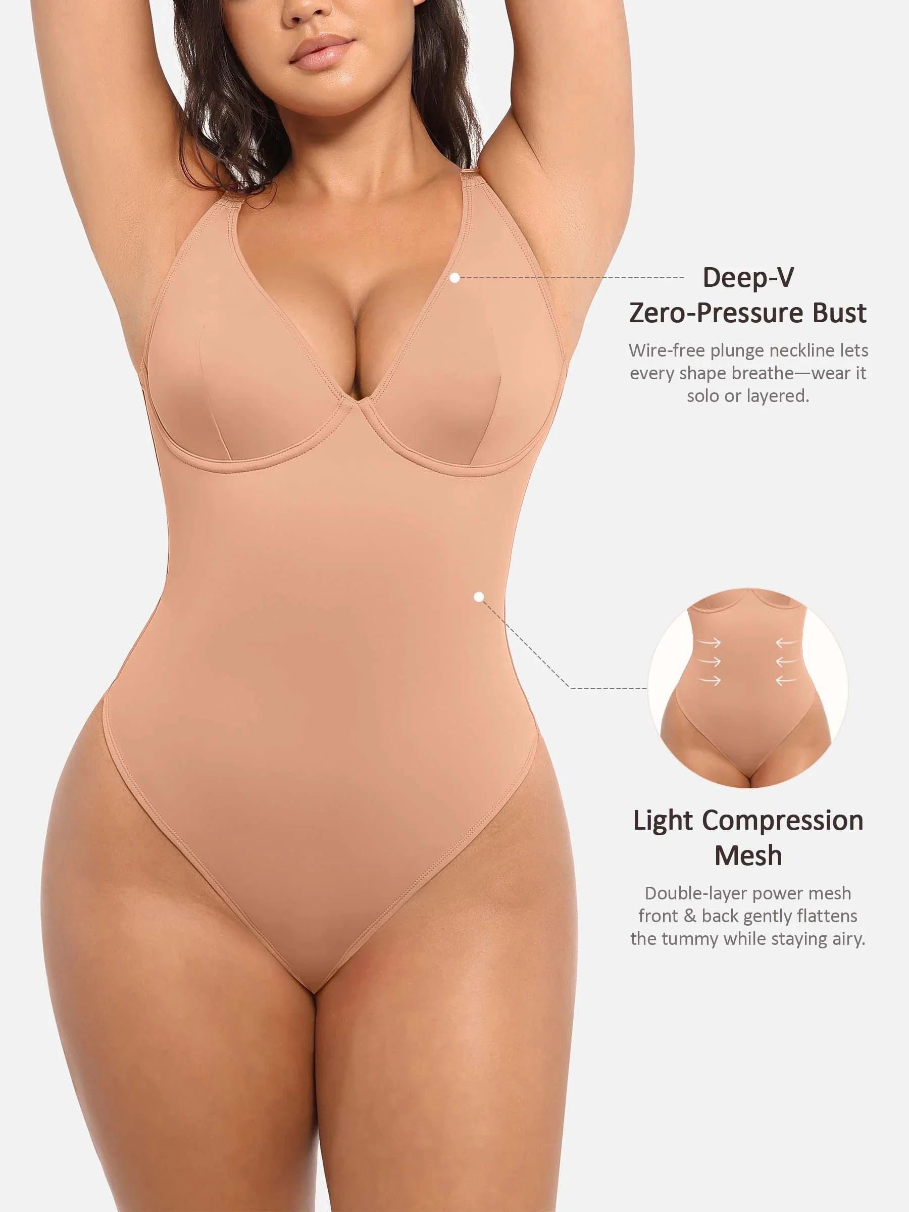 Shapevive Deep V Neck Tummy Control Shapewear Bodysuit