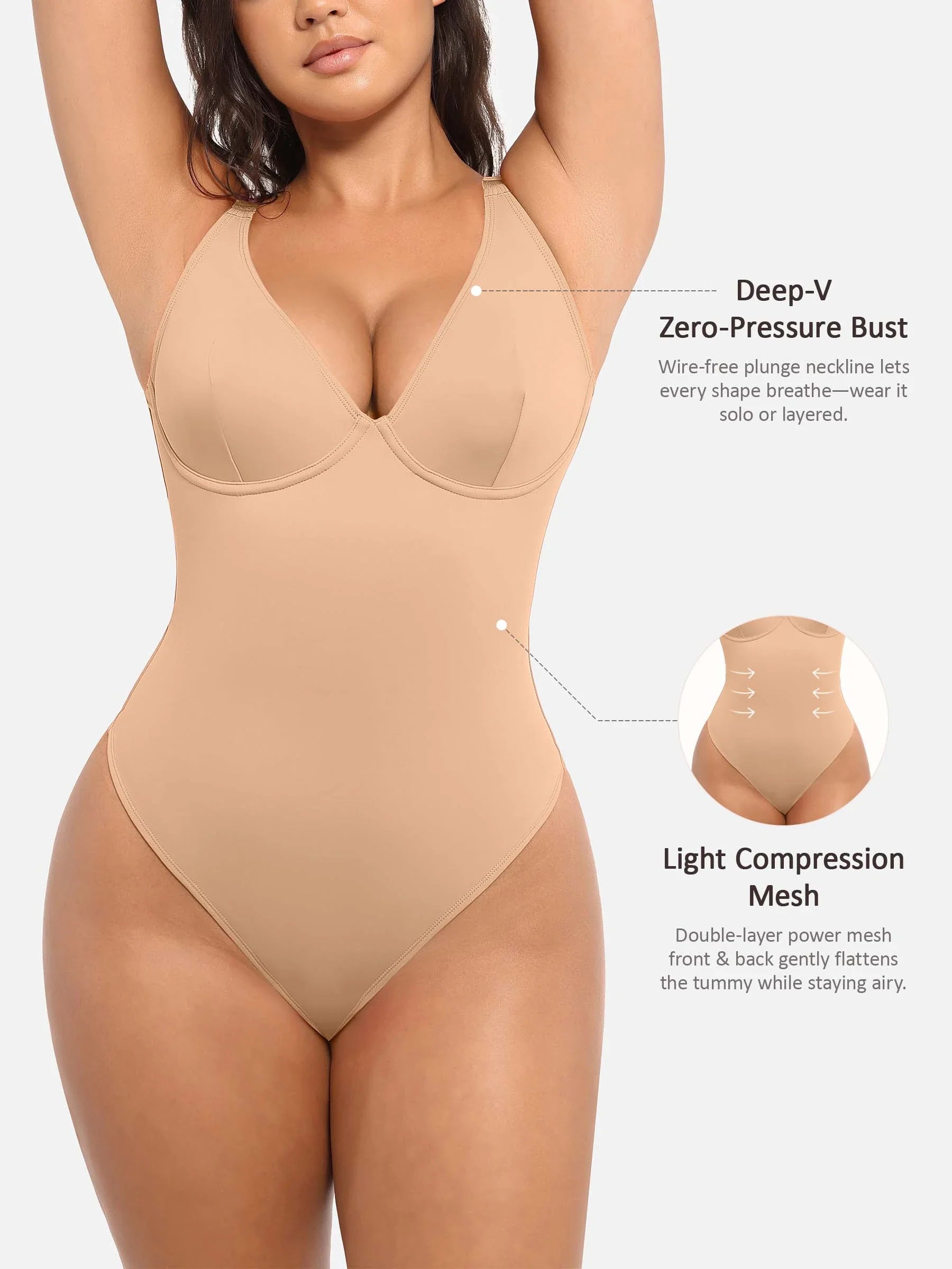 Shapevive Deep V Neck Tummy Control Shapewear Bodysuit