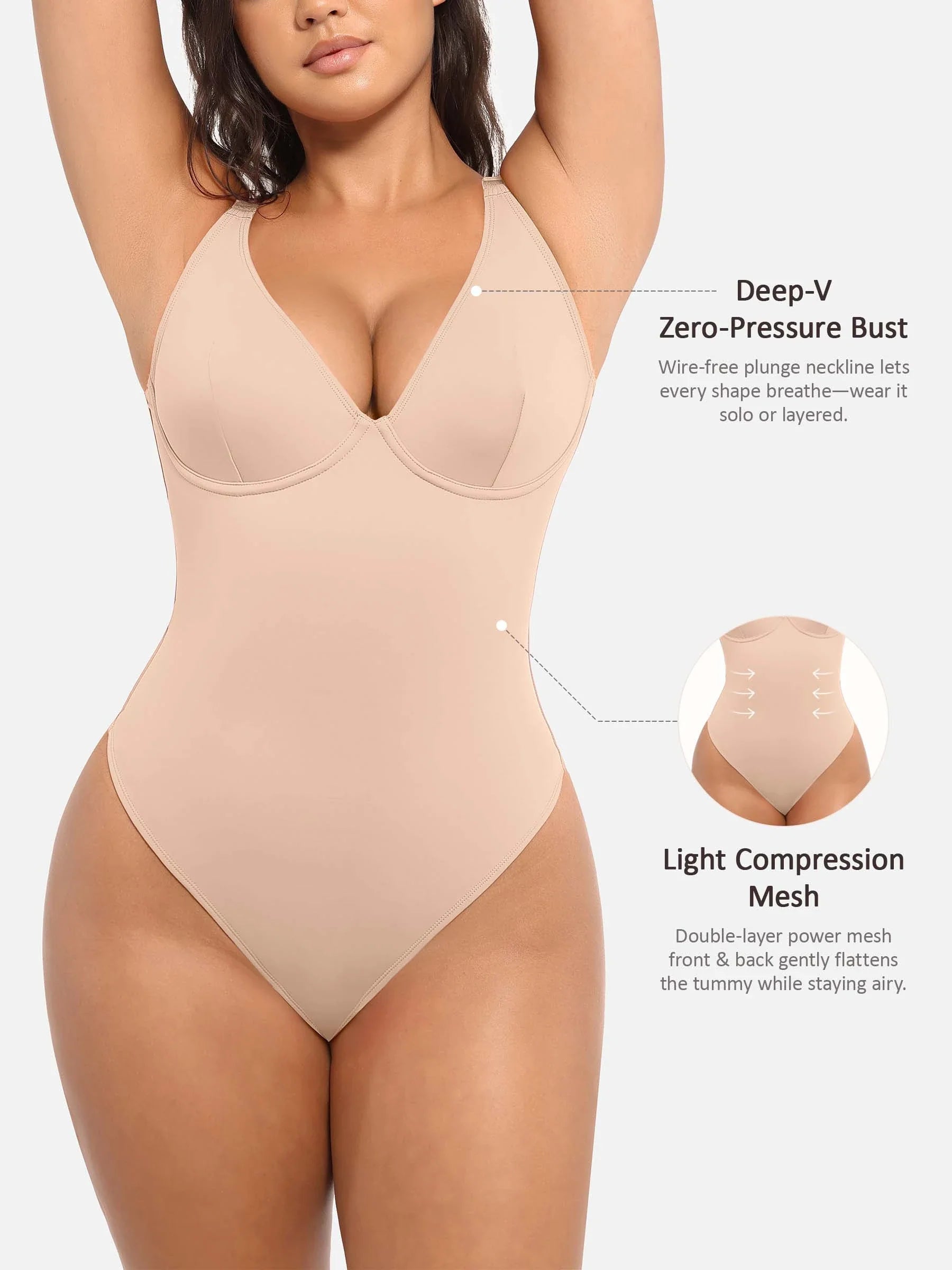 Shapevive Deep V Neck Tummy Control Shapewear Bodysuit