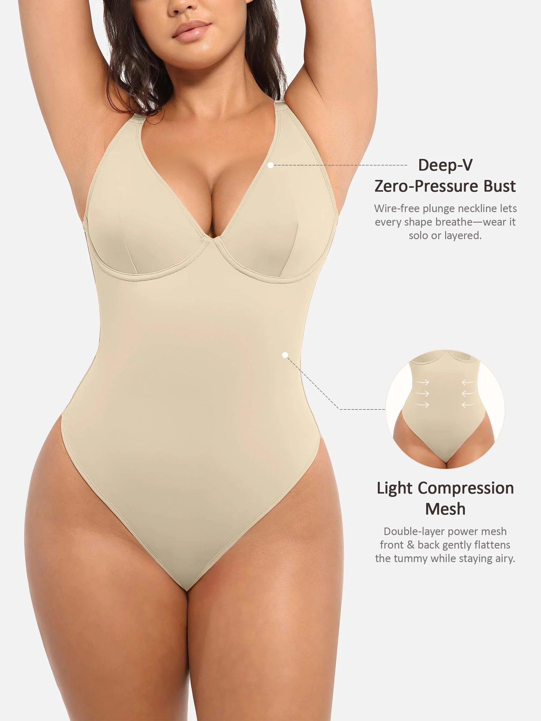 Shapevive Deep V Neck Tummy Control Shapewear Bodysuit