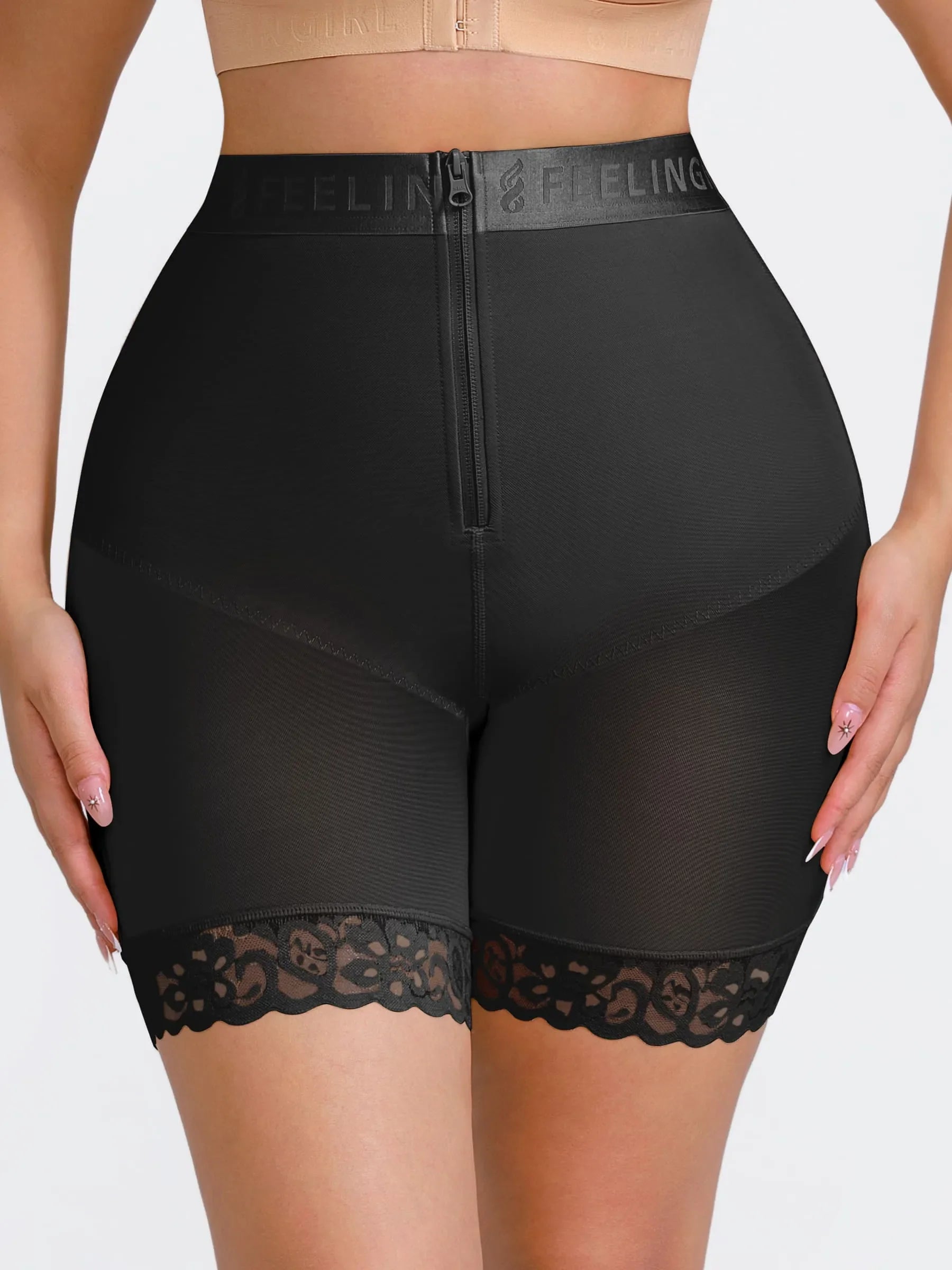 Shapevive Front-Zip Mid-Waist Shapewear Shorts