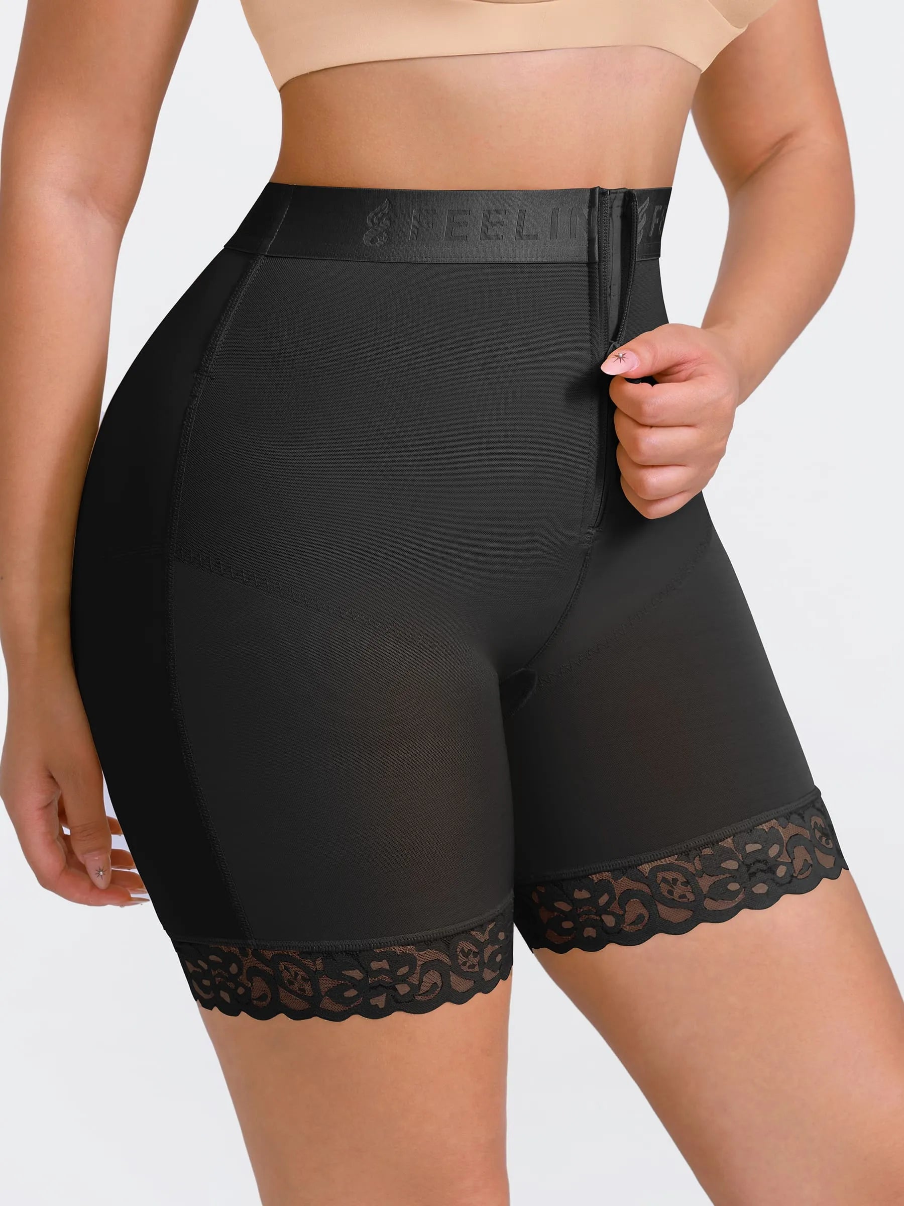 Shapevive Front-Zip Mid-Waist Shapewear Shorts