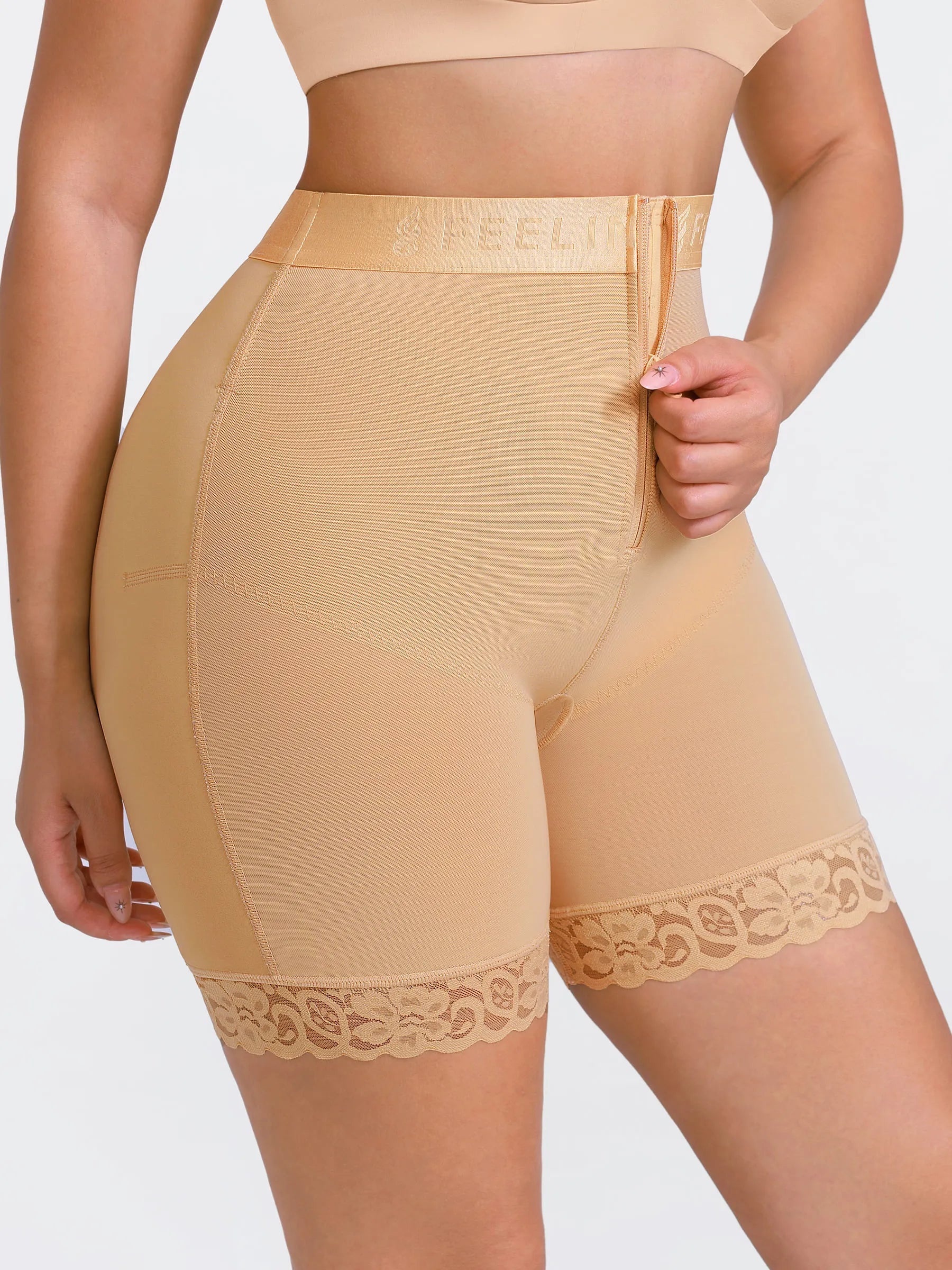 Shapevive Front-Zip Mid-Waist Shapewear Shorts