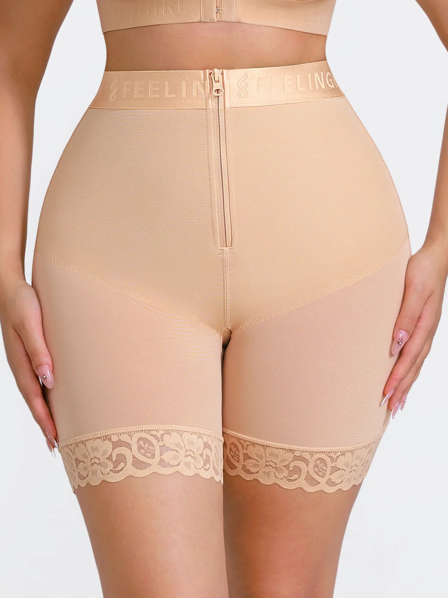 Shapevive Front-Zip Mid-Waist Shapewear Shorts