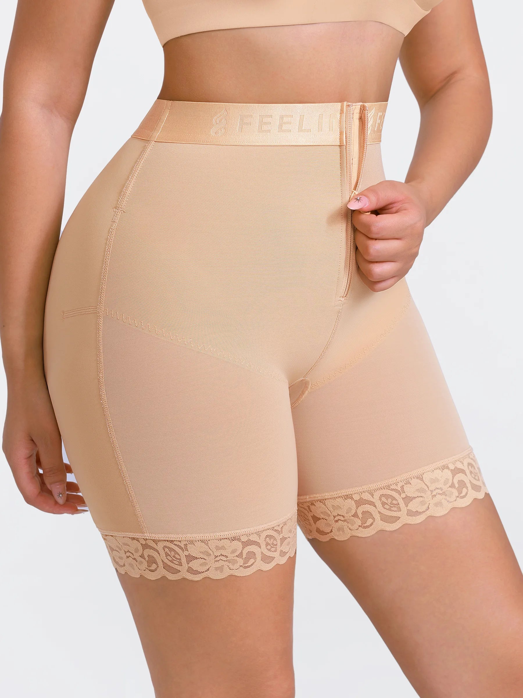 Shapevive Front-Zip Mid-Waist Shapewear Shorts
