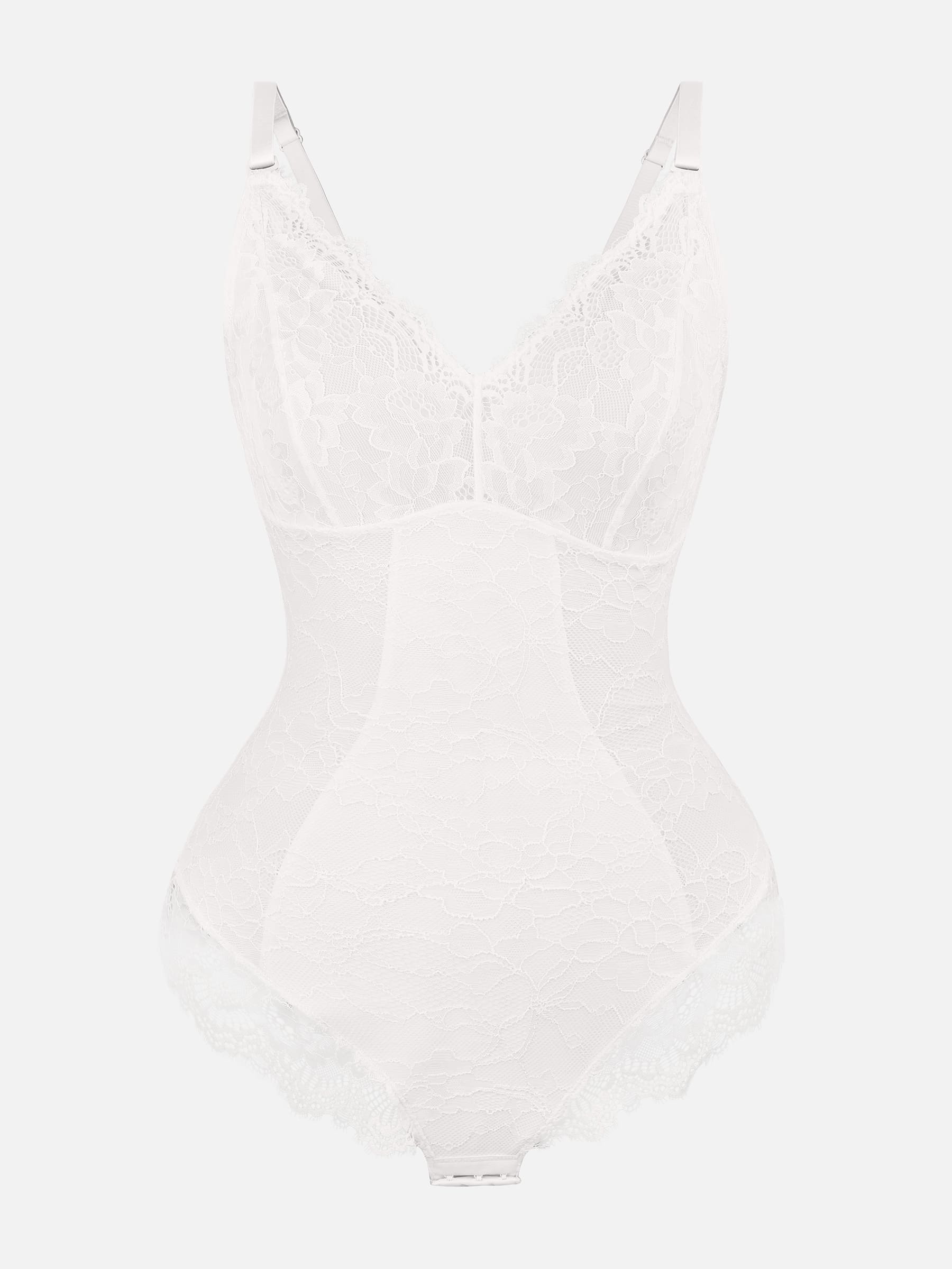 Shapevive Lace V Neck Full Thong Bodysuit