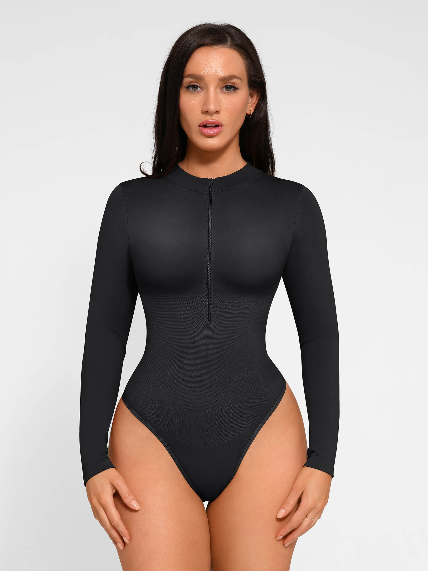 Shapevive Seamless Long Sleeve Zipper Thong Bodysuit