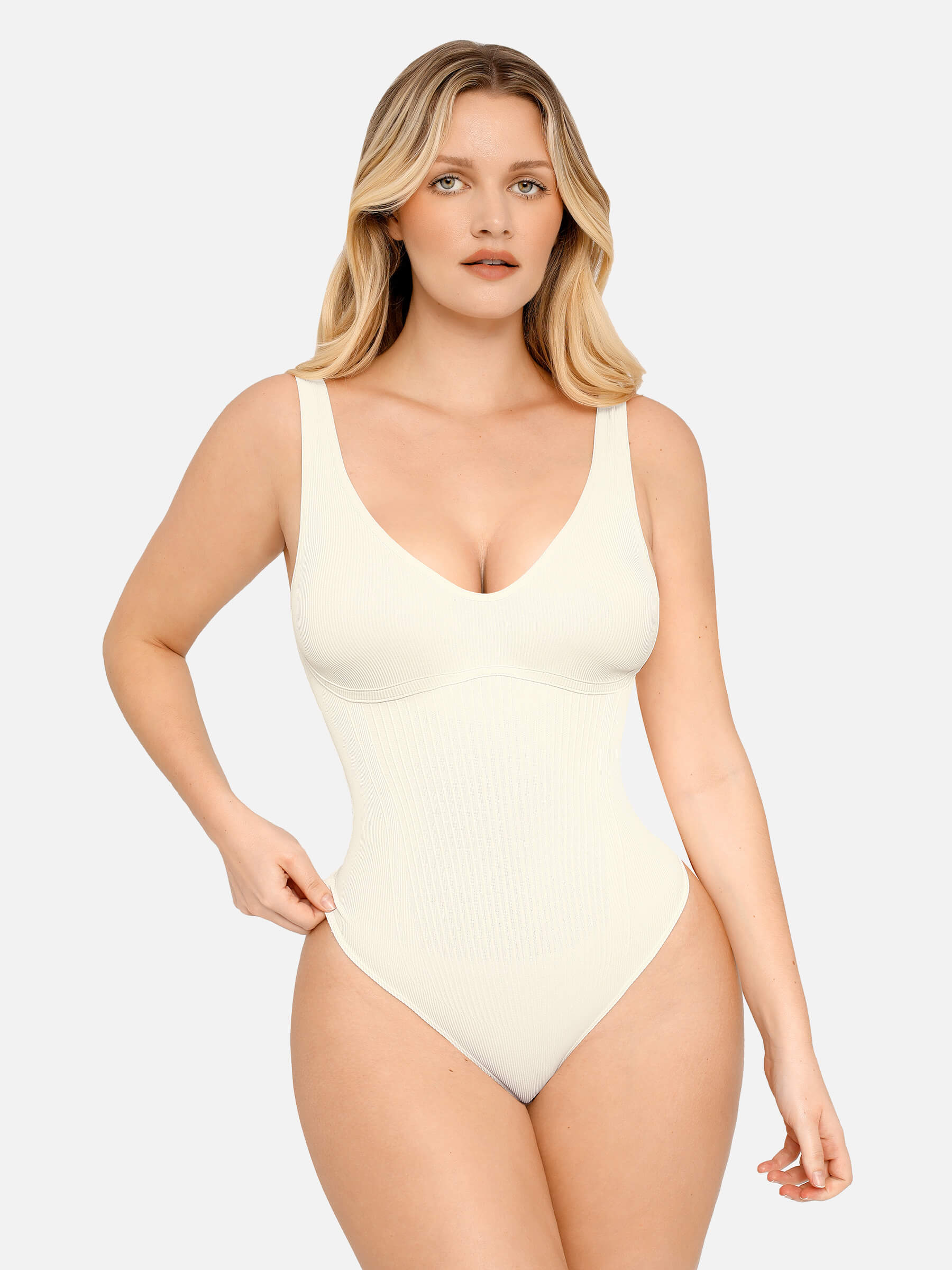 Shapevive Tummy Control Slimming V Neck Thong Bodysuits