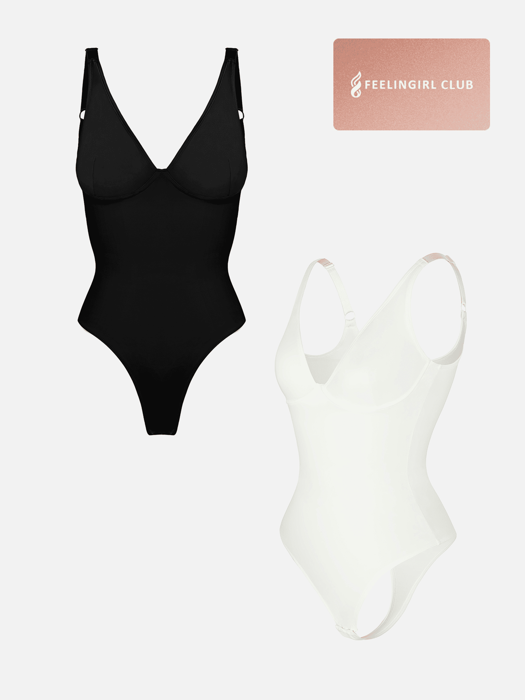 Shapevive 2-Pack Deep V Neck Tummy Control Shapewear Bodysuit Bundle