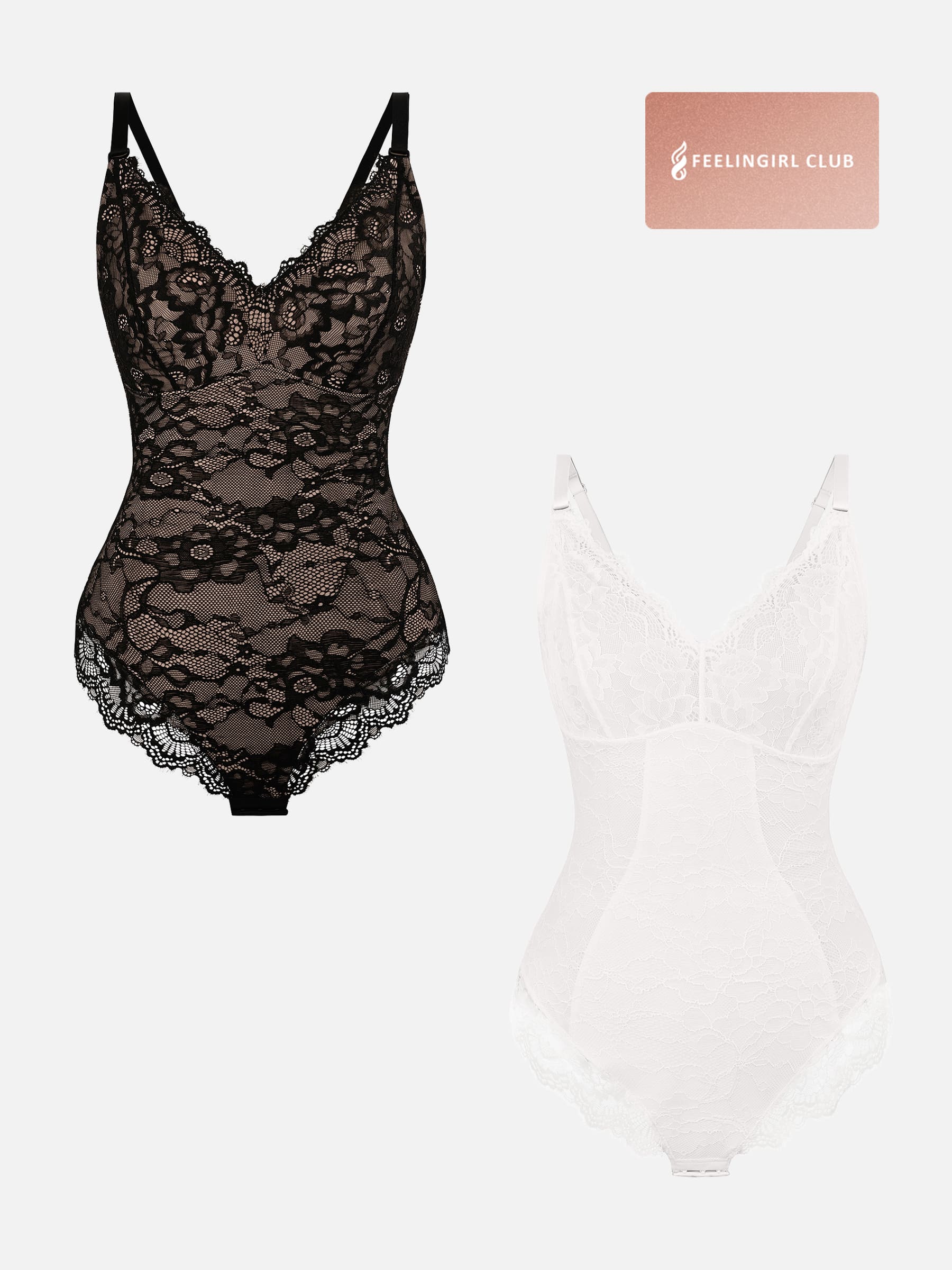 Shapevive 2-Pack Lace V Neck Full Bodysuit Bundle