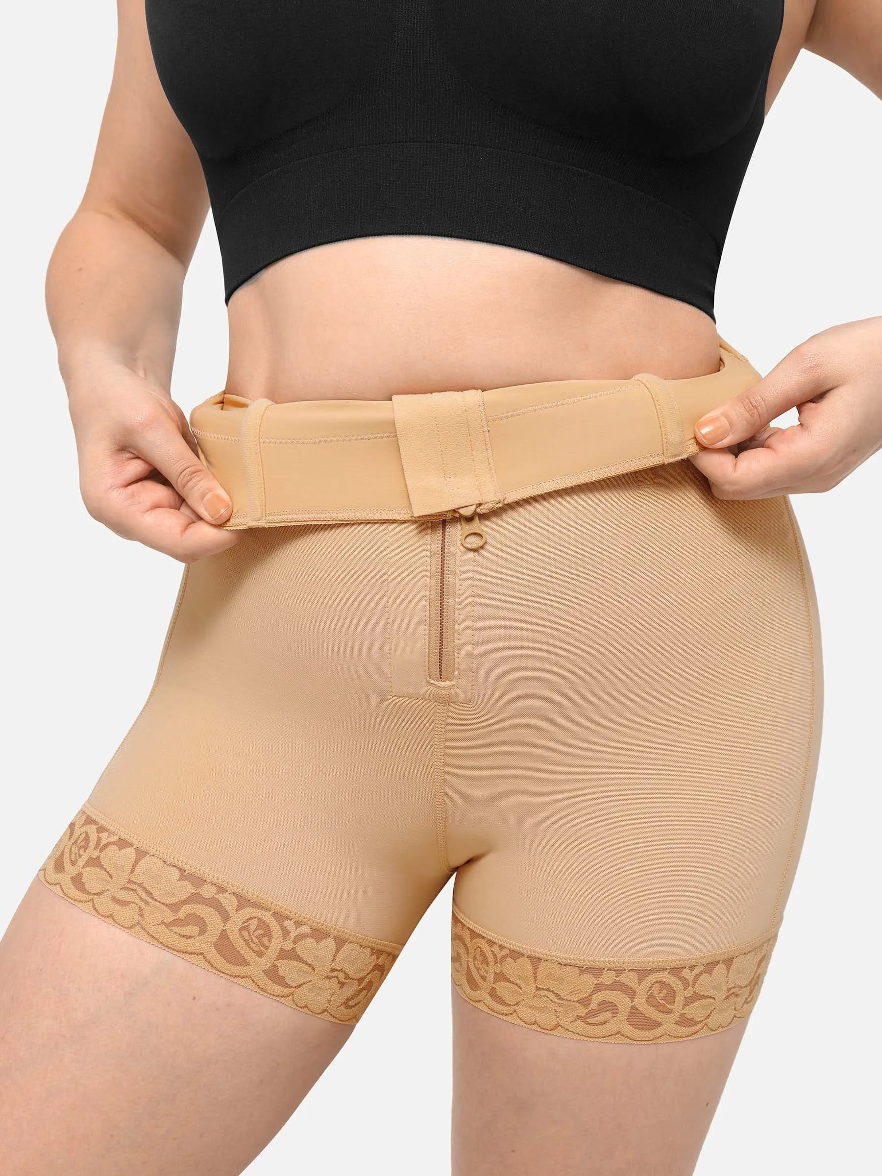 Shapevive High Waist Zipper Hip Lift Lace Shorts