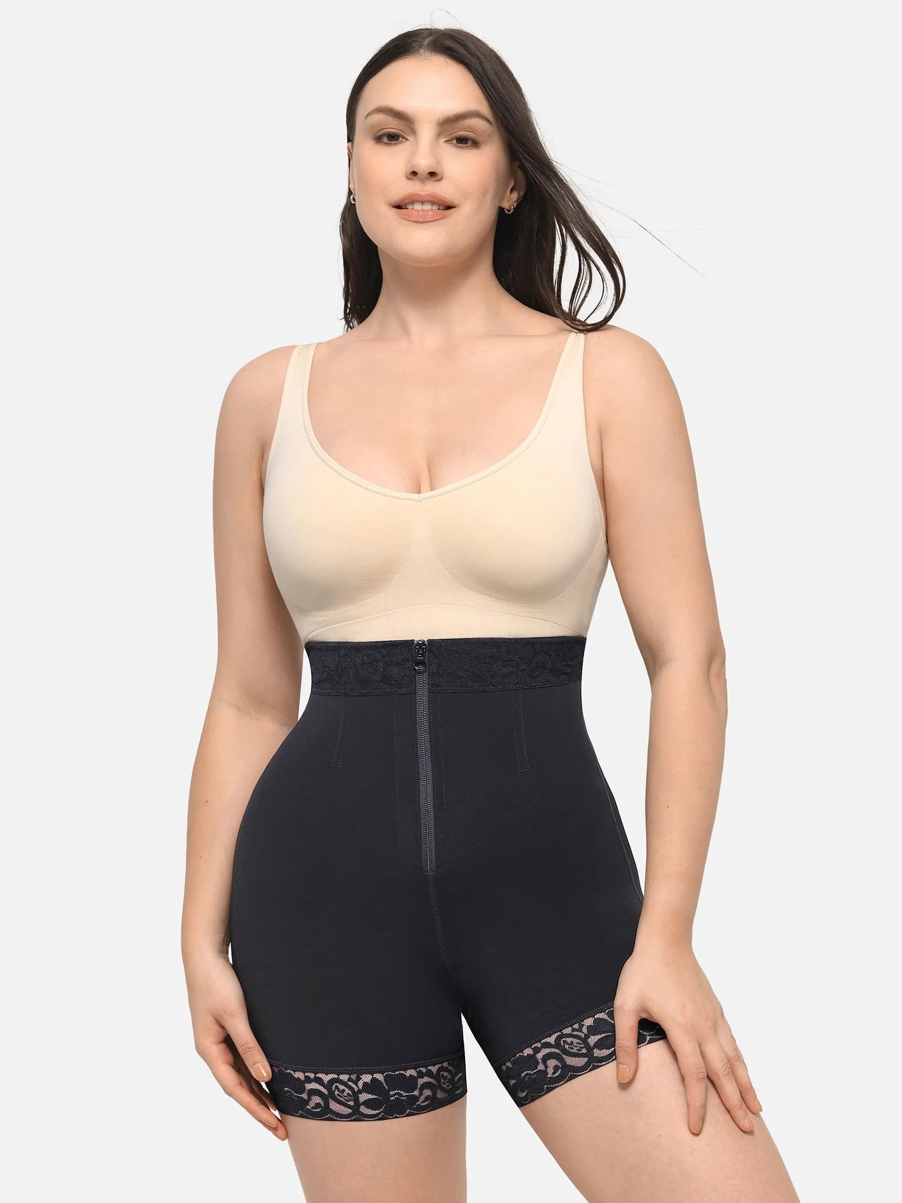Shapevive High Waist Zipper Hip Lift Lace Shorts