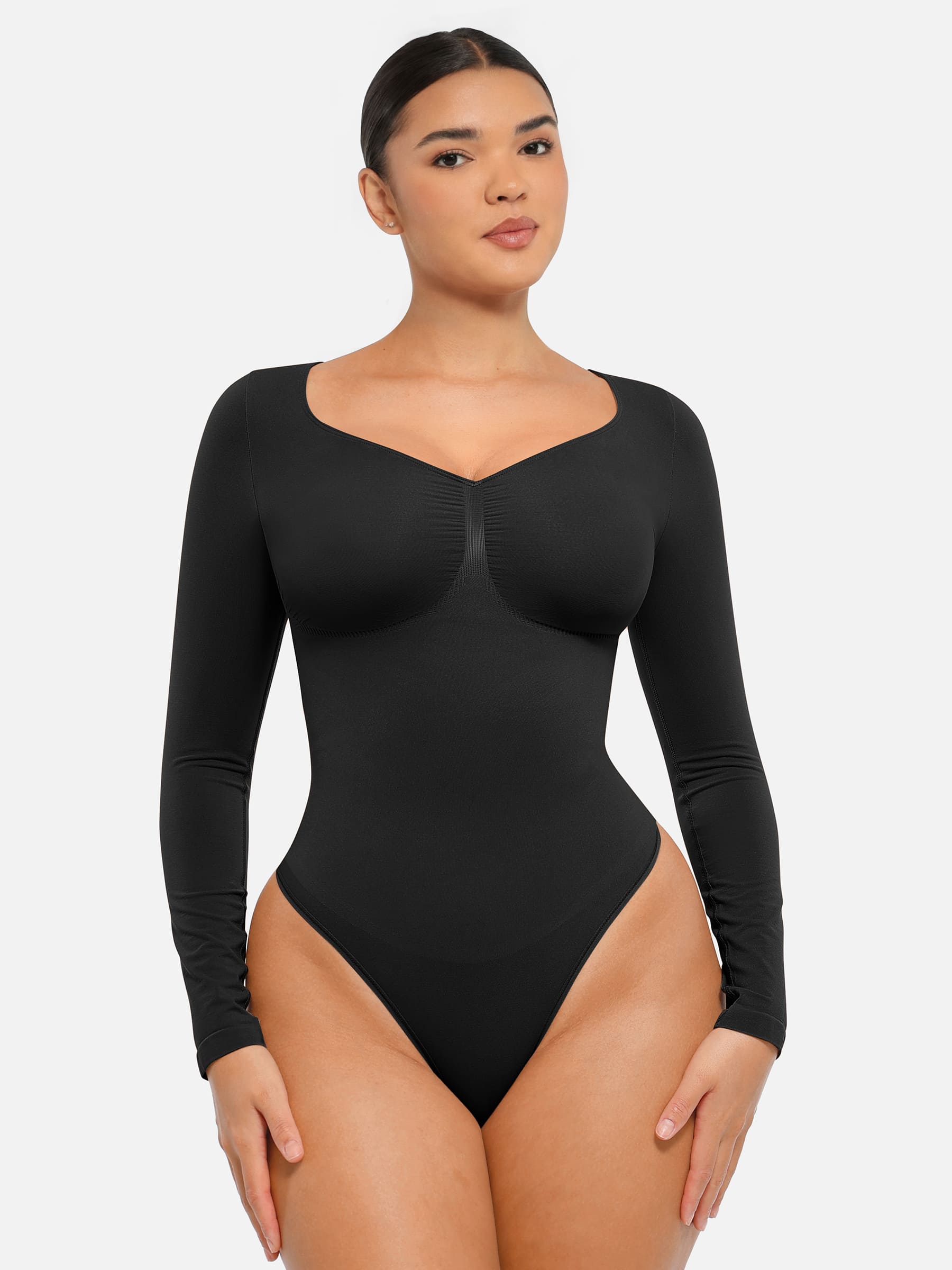 Shapevive Seamless Long Sleeve Tummy Control Thong Bodysuit