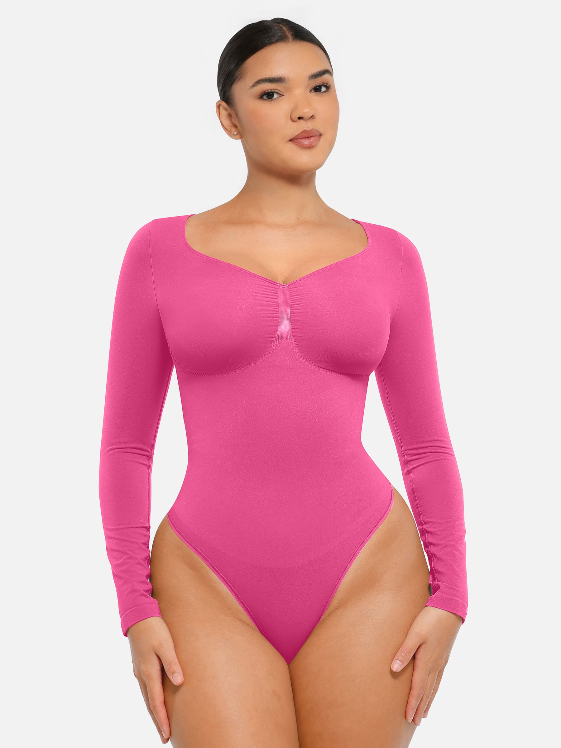 Shapevive Seamless Long Sleeve Tummy Control Thong Bodysuit