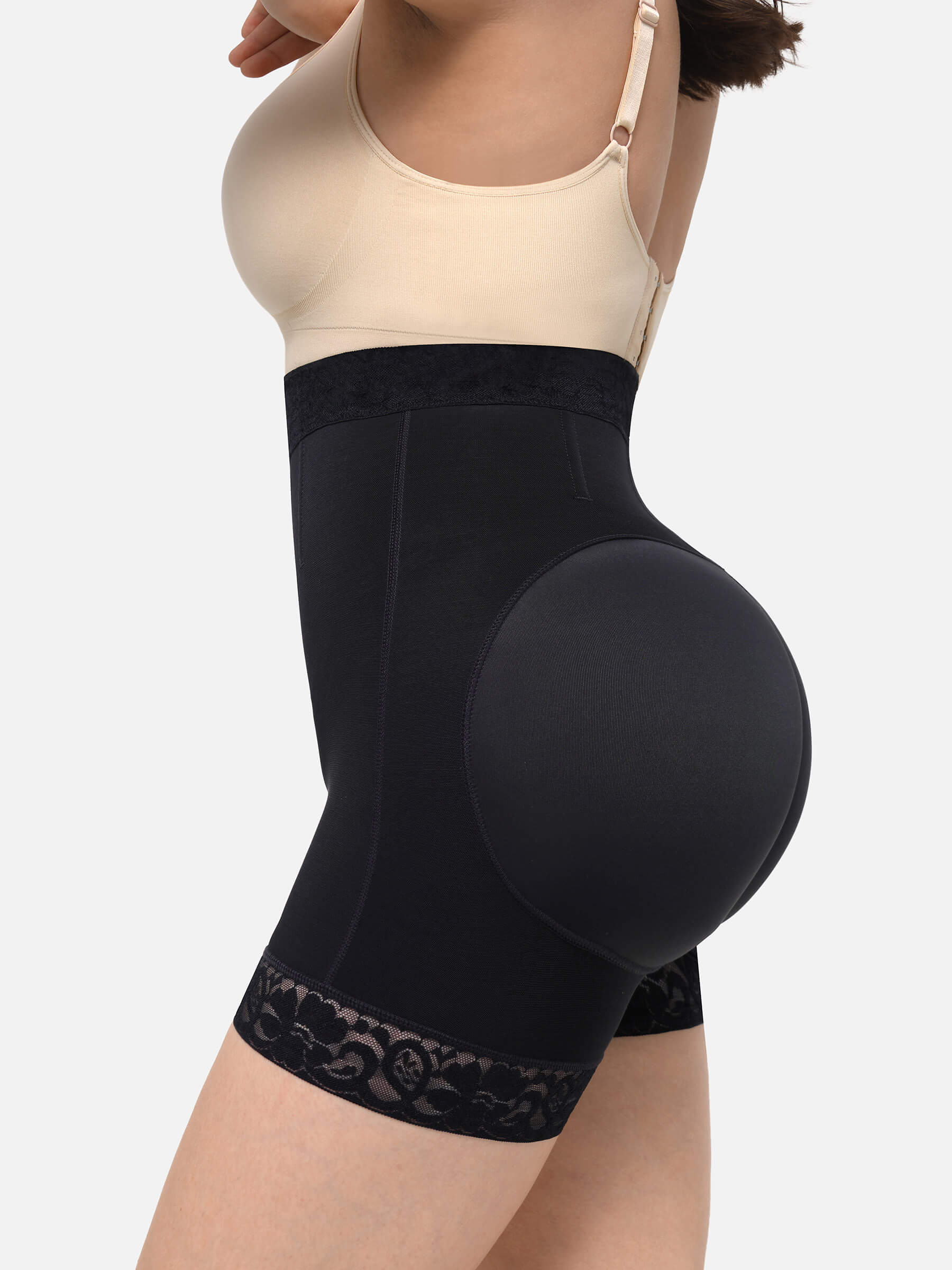 Shapevive High Waist Zipper Hip Lift Lace Shorts