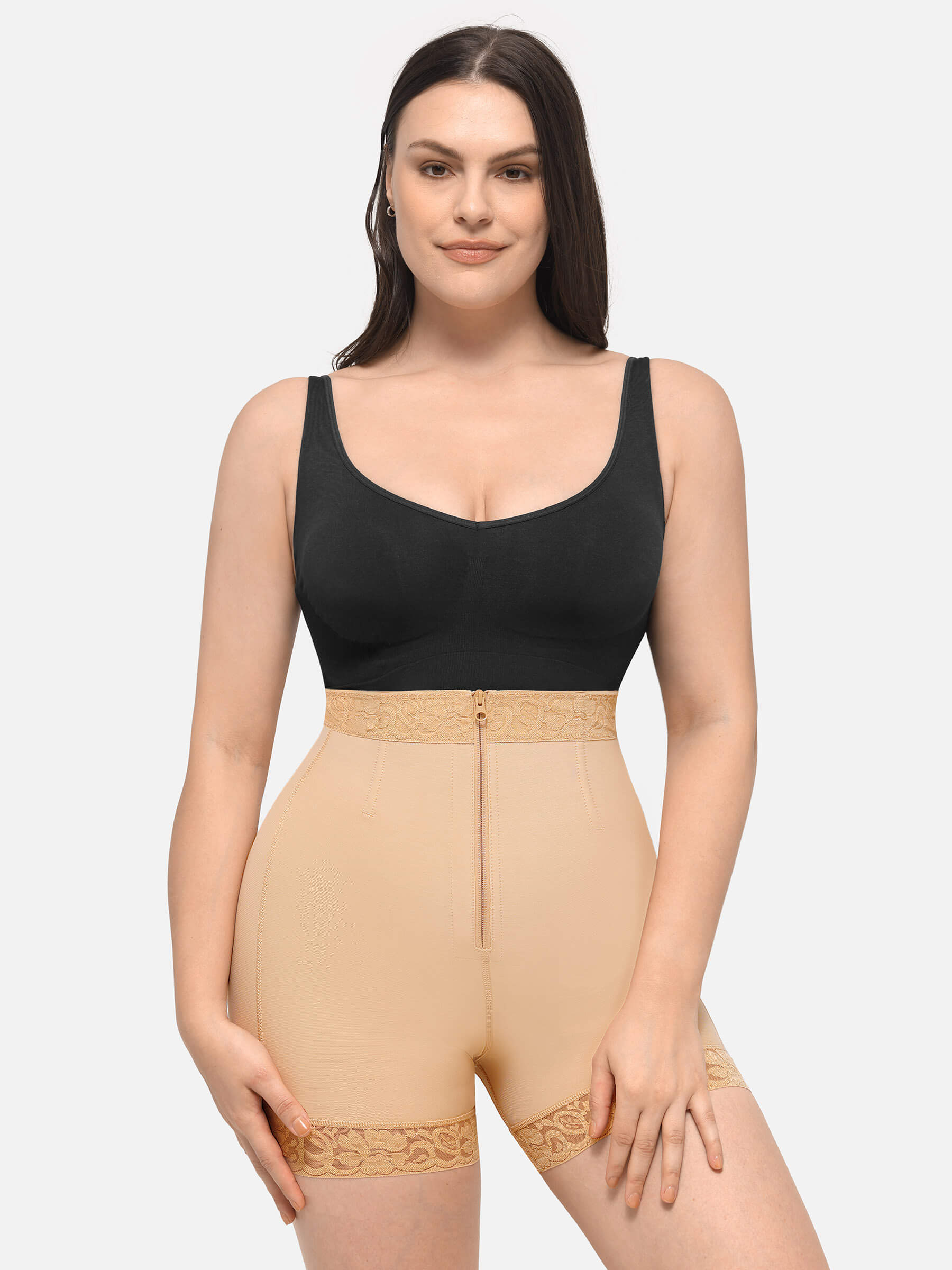 Shapevive High Waist Zipper Hip Lift Lace Shorts