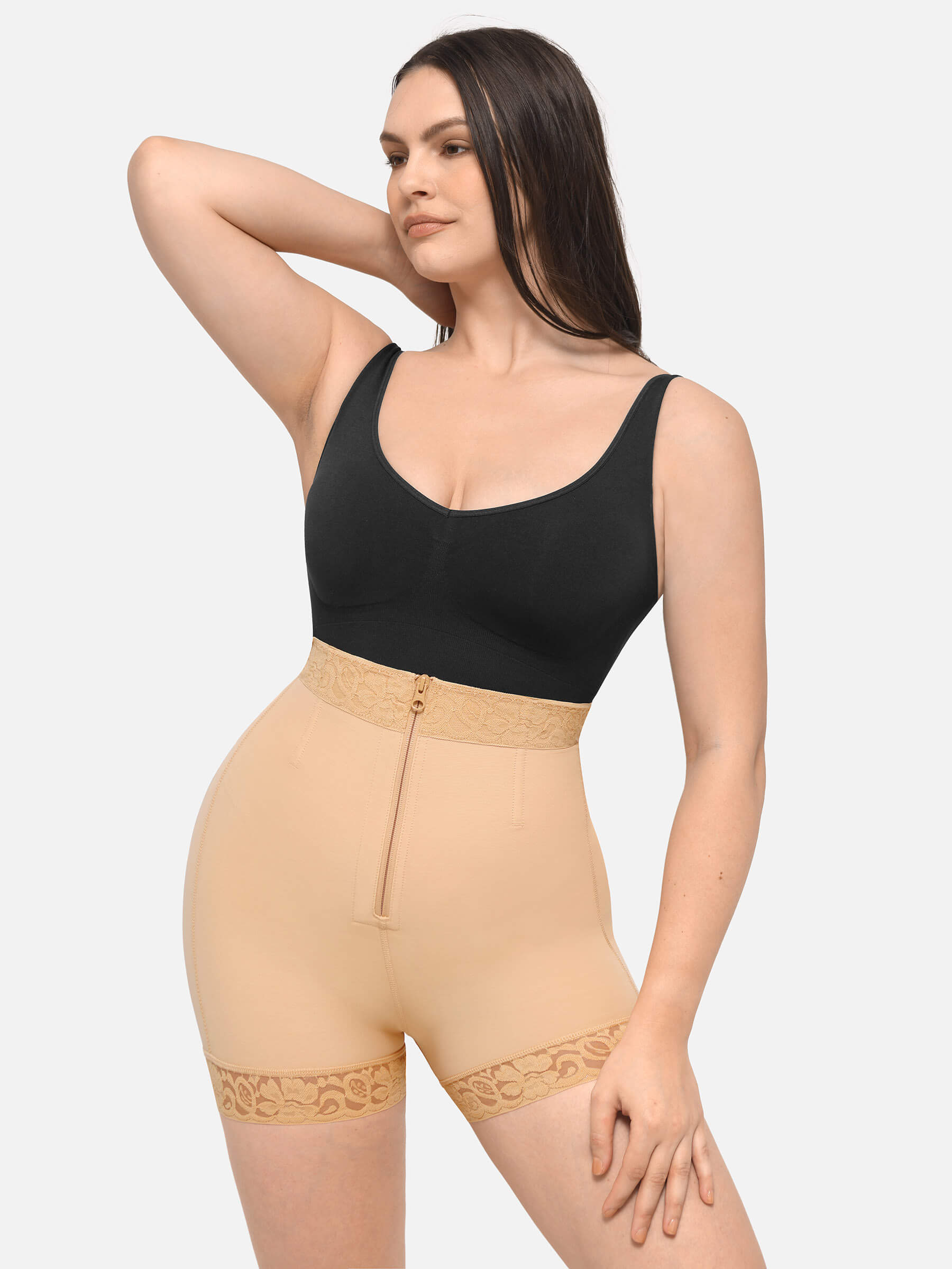 Shapevive High Waist Zipper Hip Lift Lace Shorts