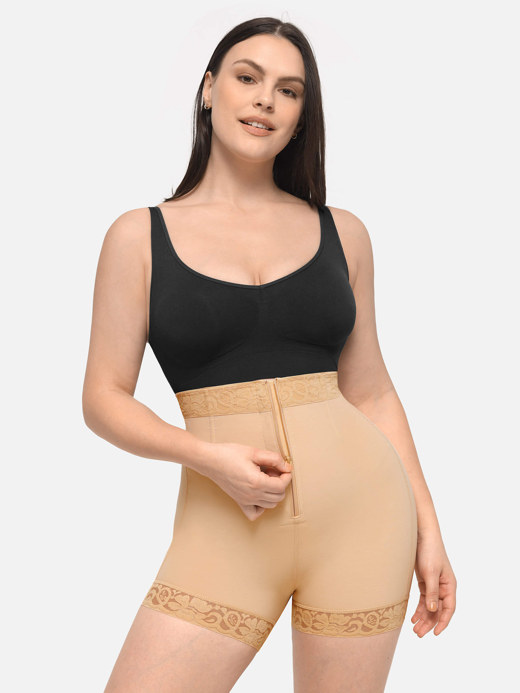 Shapevive High Waist Zipper Hip Lift Lace Shorts