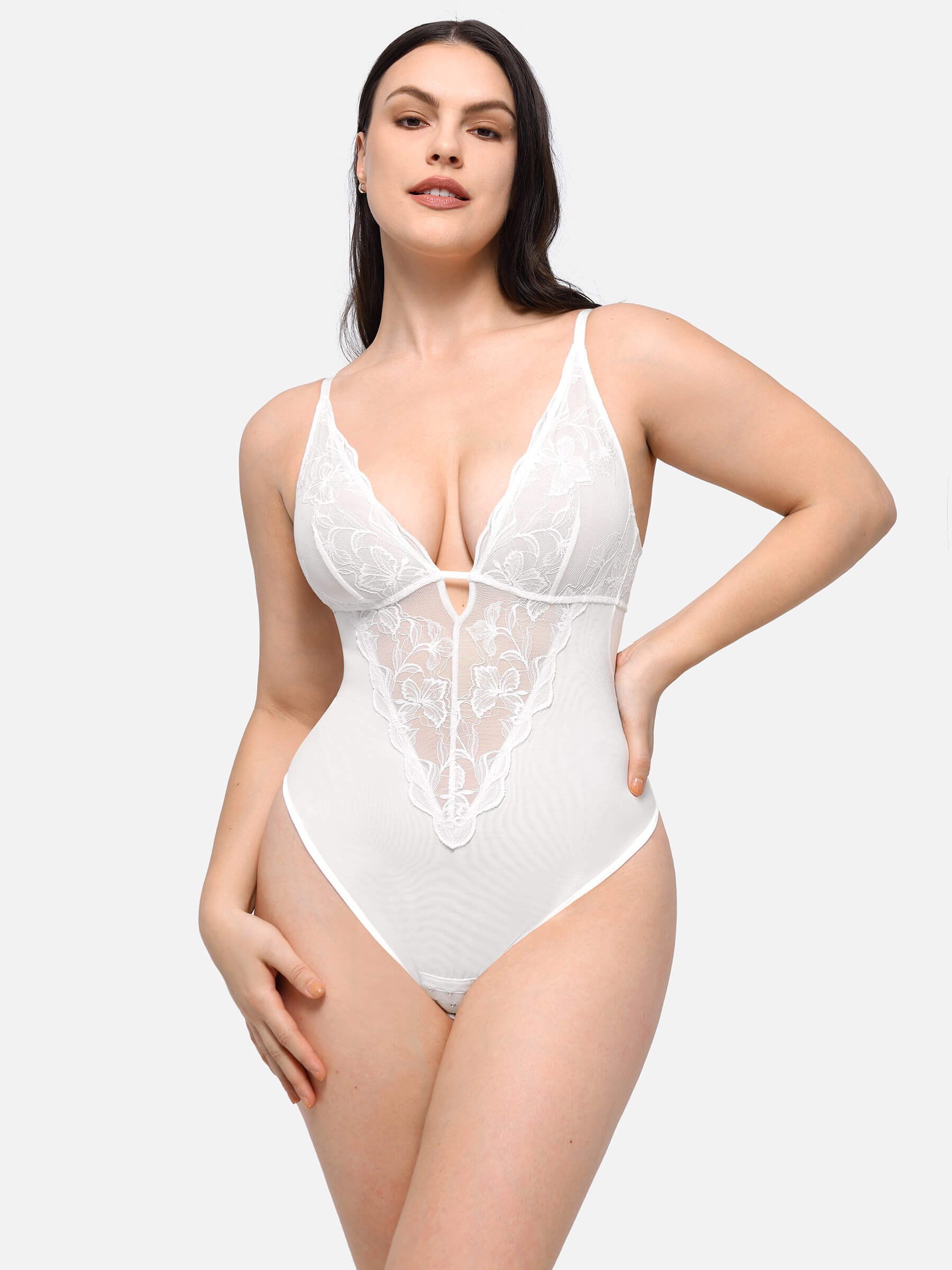 Shapevive Sculpting Lace Shapewear Thong Bodysuit