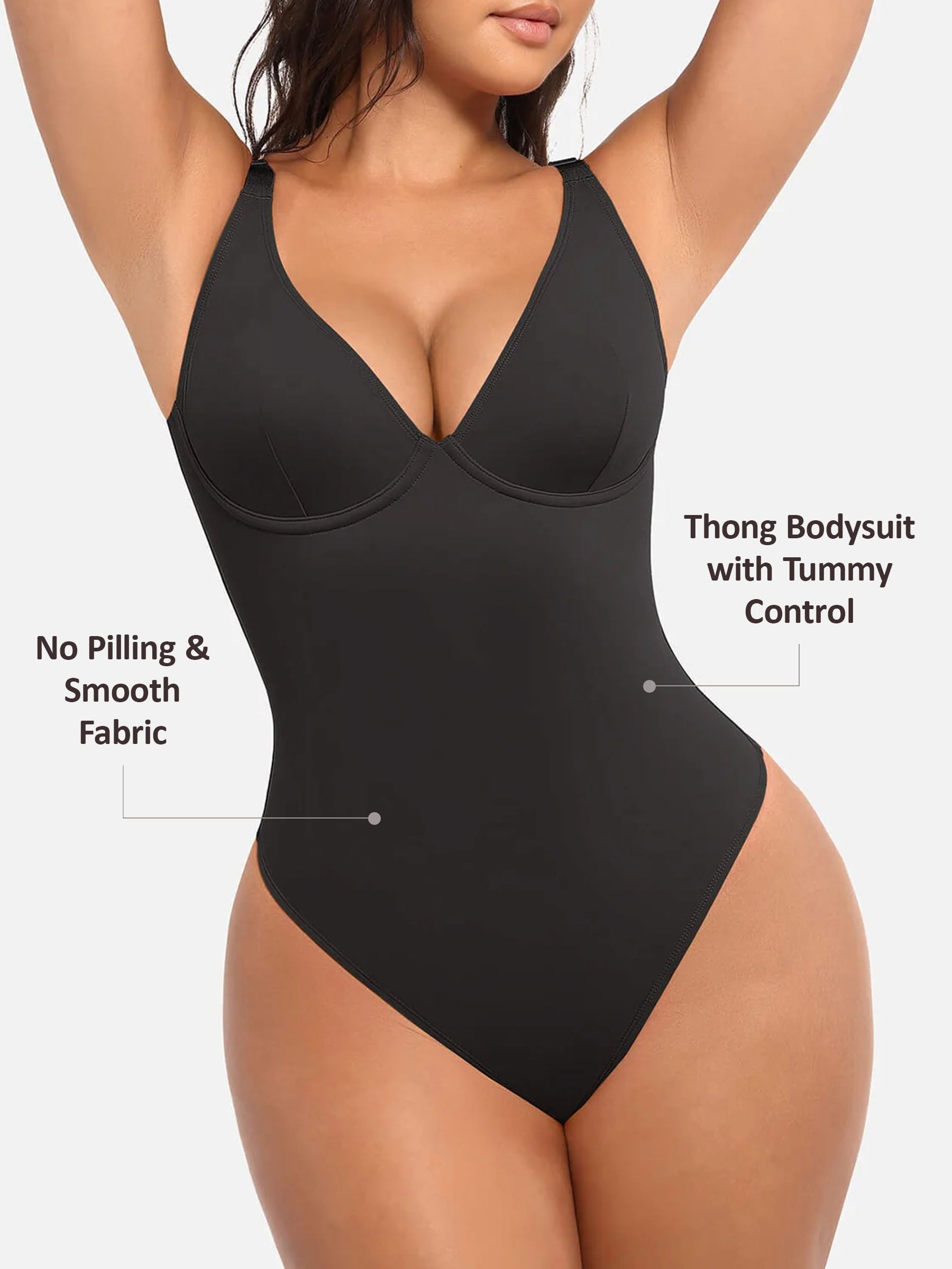 Shapevive V Neck Tummy Control Thong Shapewear
