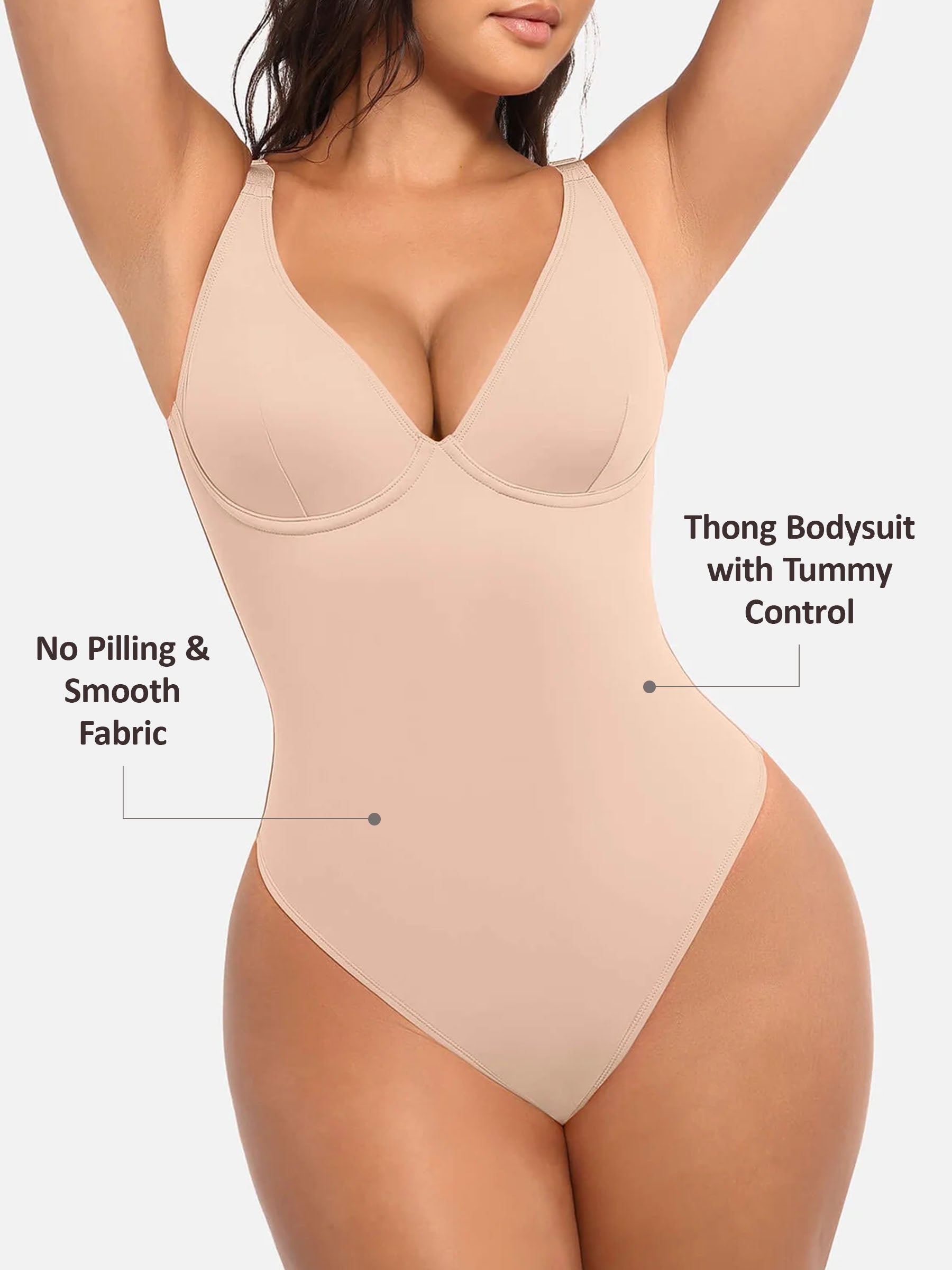Shapevive V Neck Tummy Control Thong Shapewear