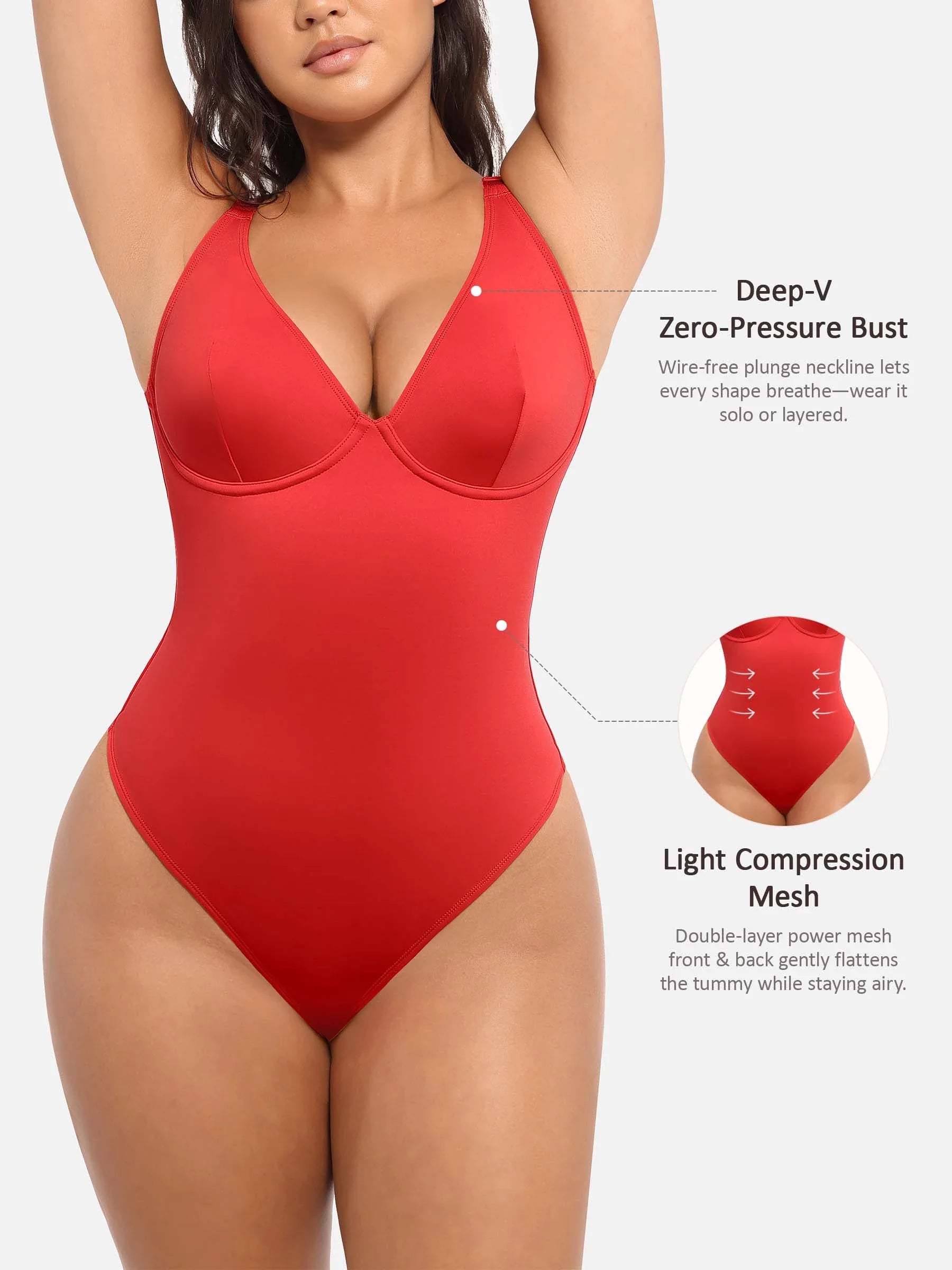 Shapevive Deep V Neck Tummy Control Shapewear Bodysuit