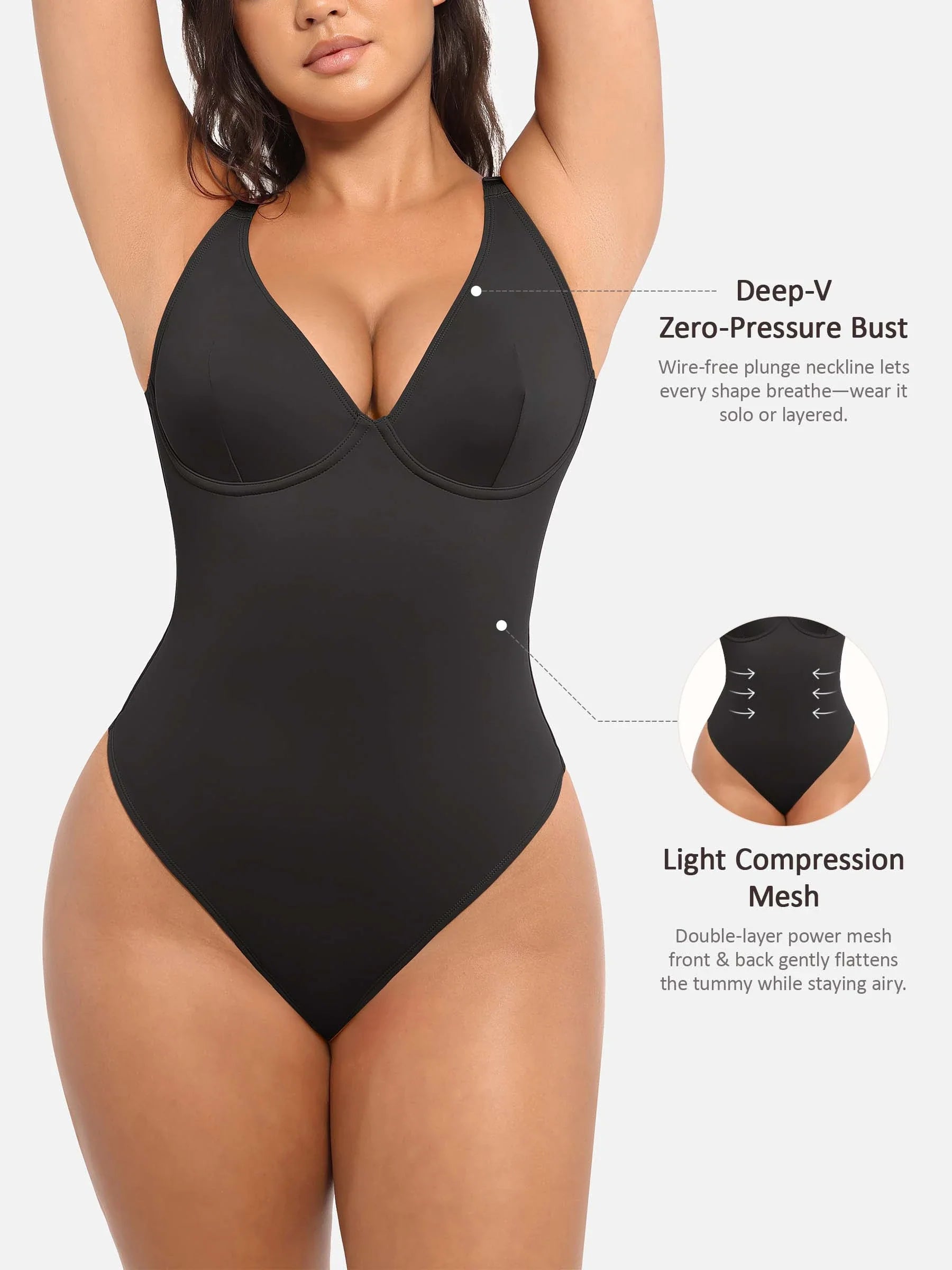 Shapevive Deep V Neck Tummy Control Shapewear Bodysuit