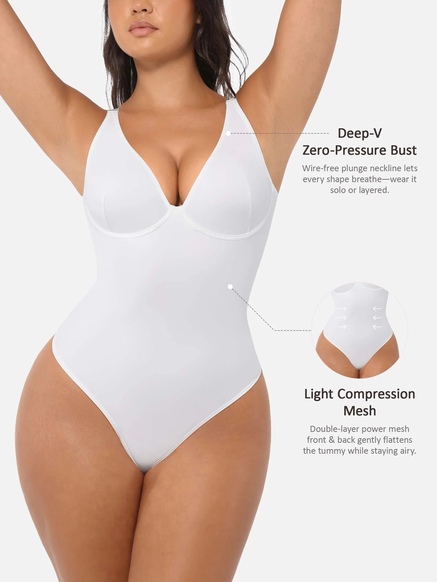 Shapevive Deep V Neck Tummy Control Shapewear Bodysuit