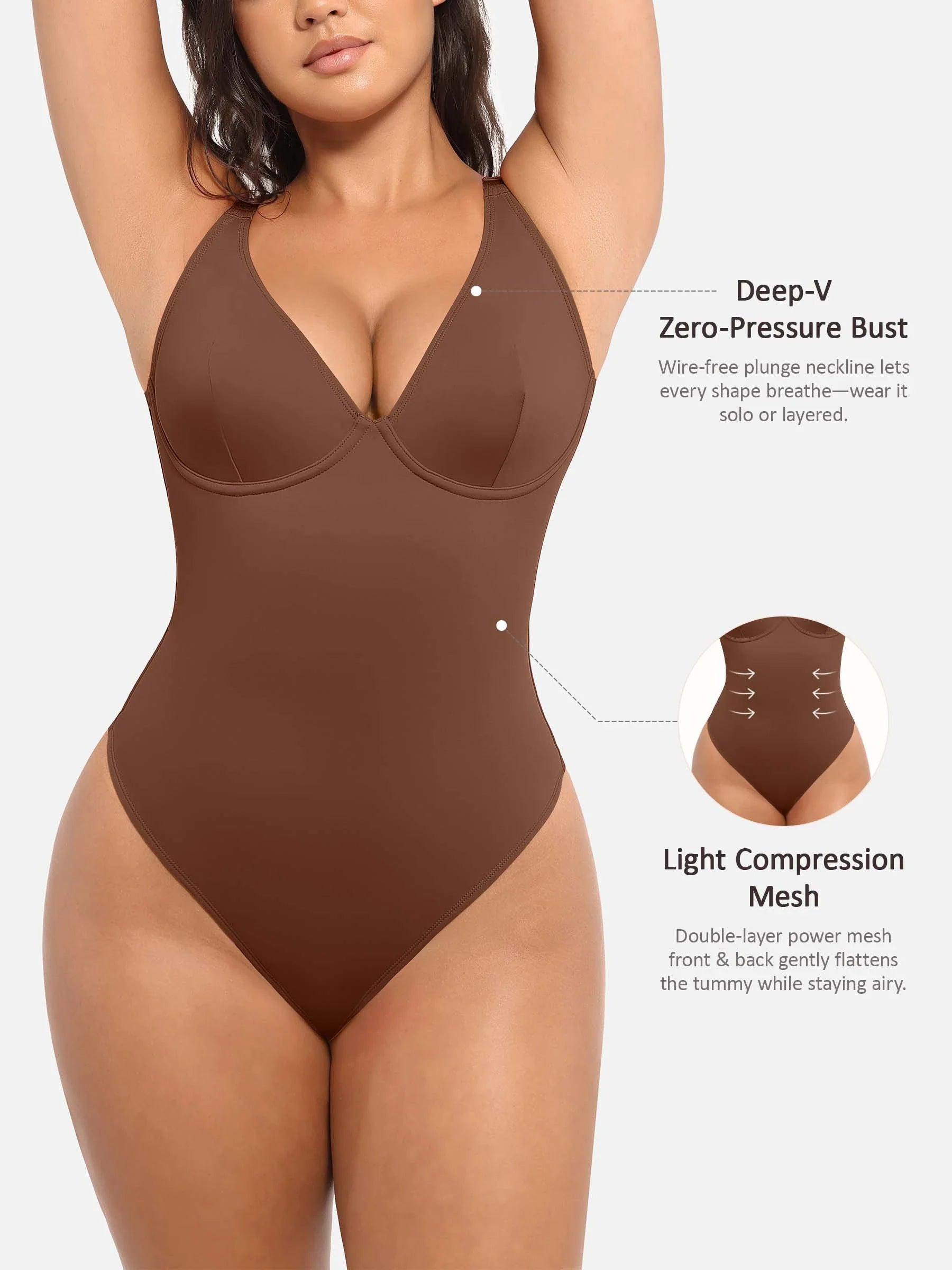 Shapevive Deep V Neck Tummy Control Shapewear Bodysuit